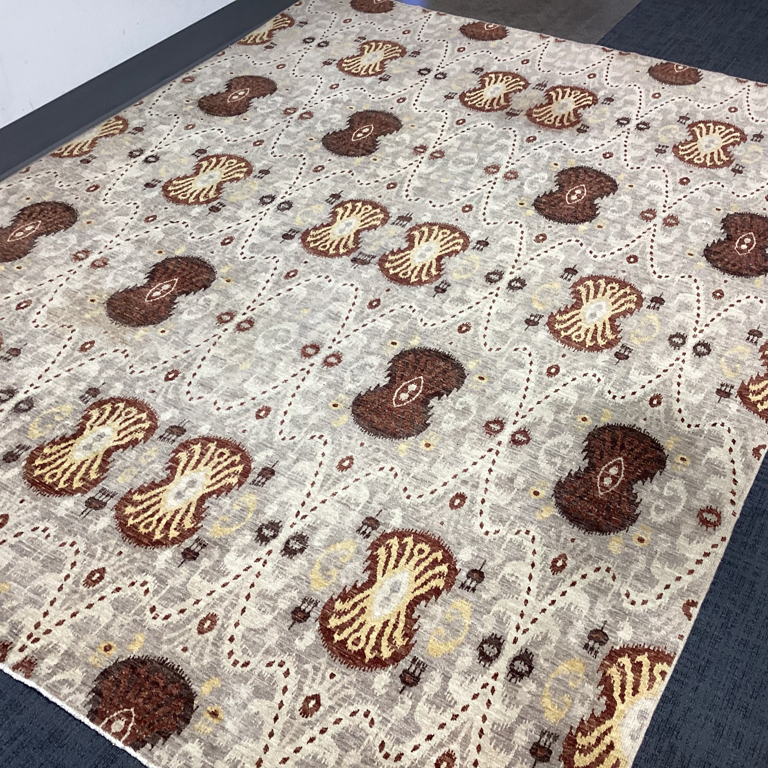 Cream Rust Brown Hand Woven Wool Rug 8'3"x 10'8"