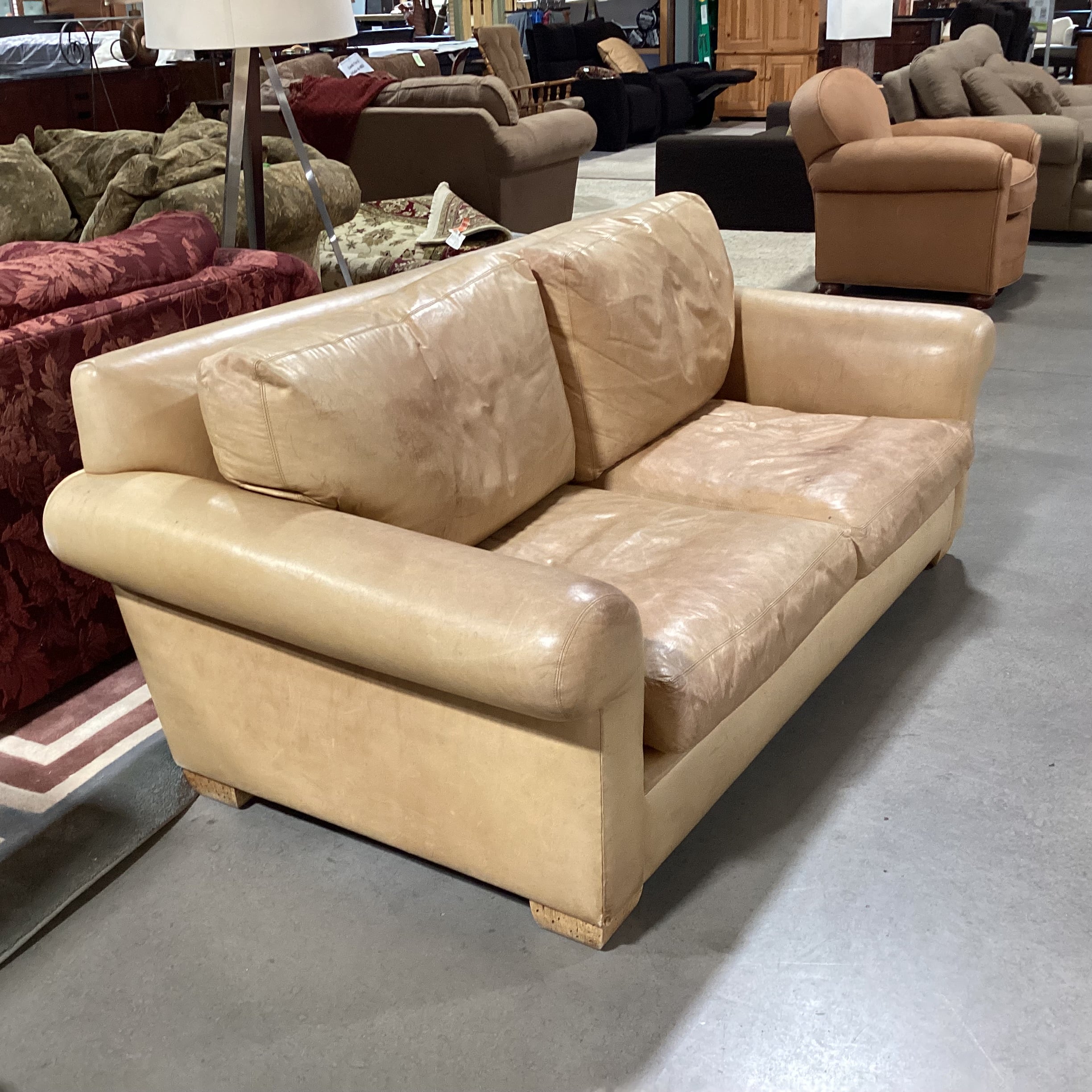 D Langston Blonde Leather Sofa 76"x 40"x 30"