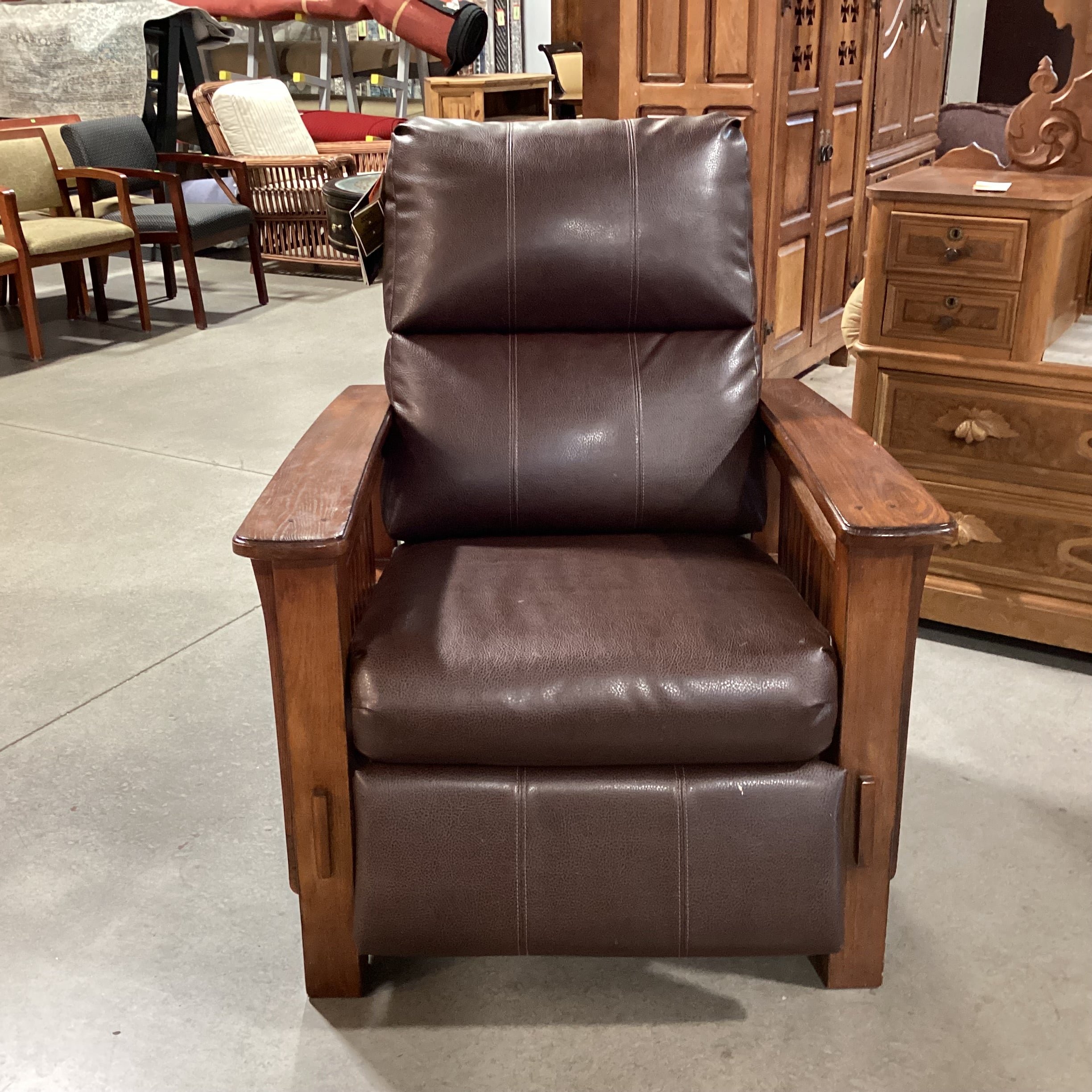 Ashley Signature Design Faux Leather & Wood Mission Style Santa Fe Recliner Chair 34"x 39" to 62"x 42"