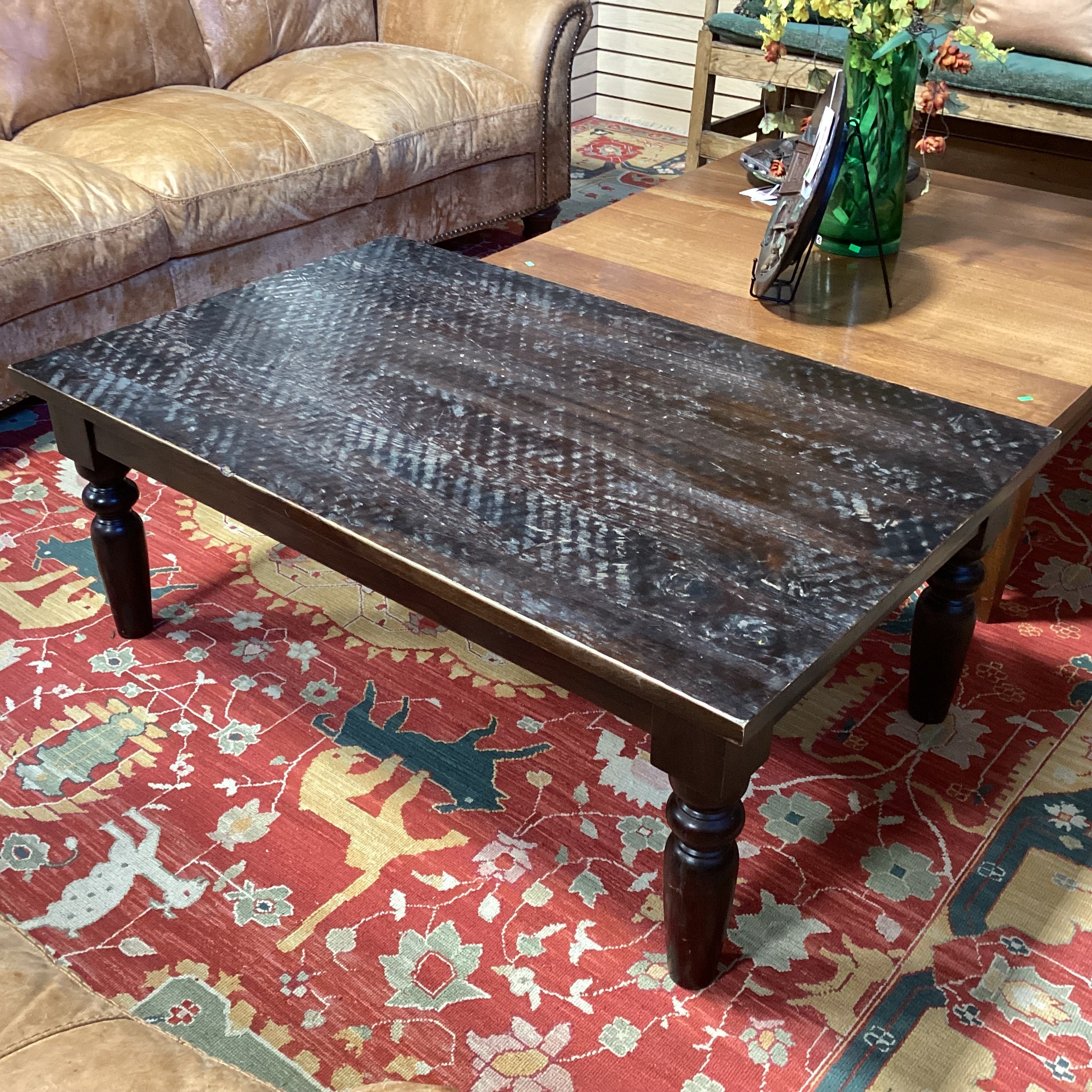 Solid Dark Finish Mango Wood with Textured Divets Coffee Table 48"x 30"x 185"