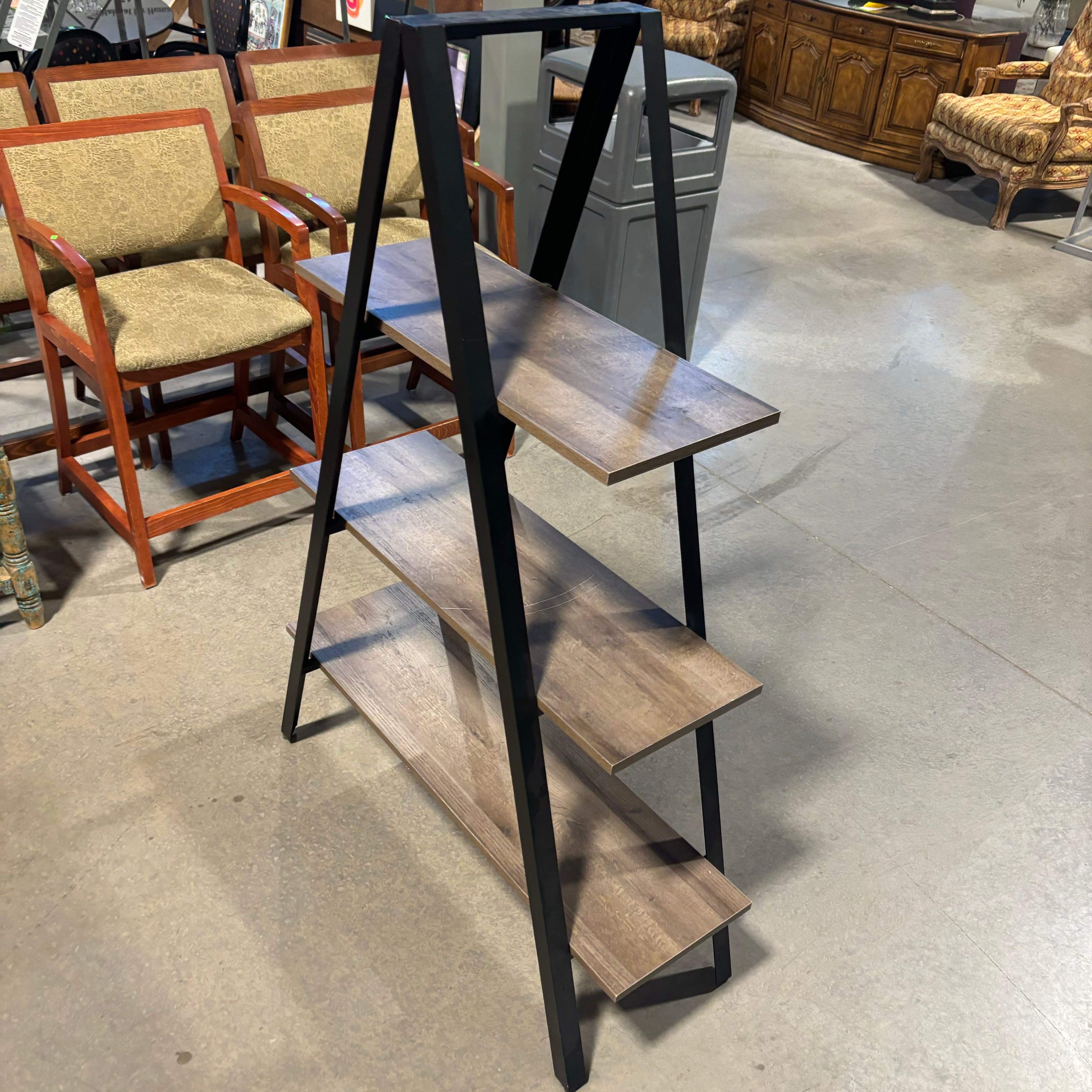 Grey Wood Style Laminate & Black Steel 3 Tiered Triangular Bookshelf 42"x 15"x 60"
