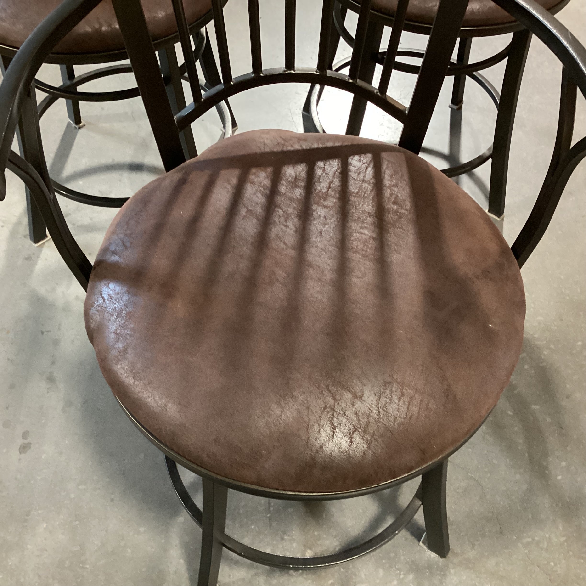 SET of 3 Iron & Textured Ultra Suede Swivel Barstools 24"
