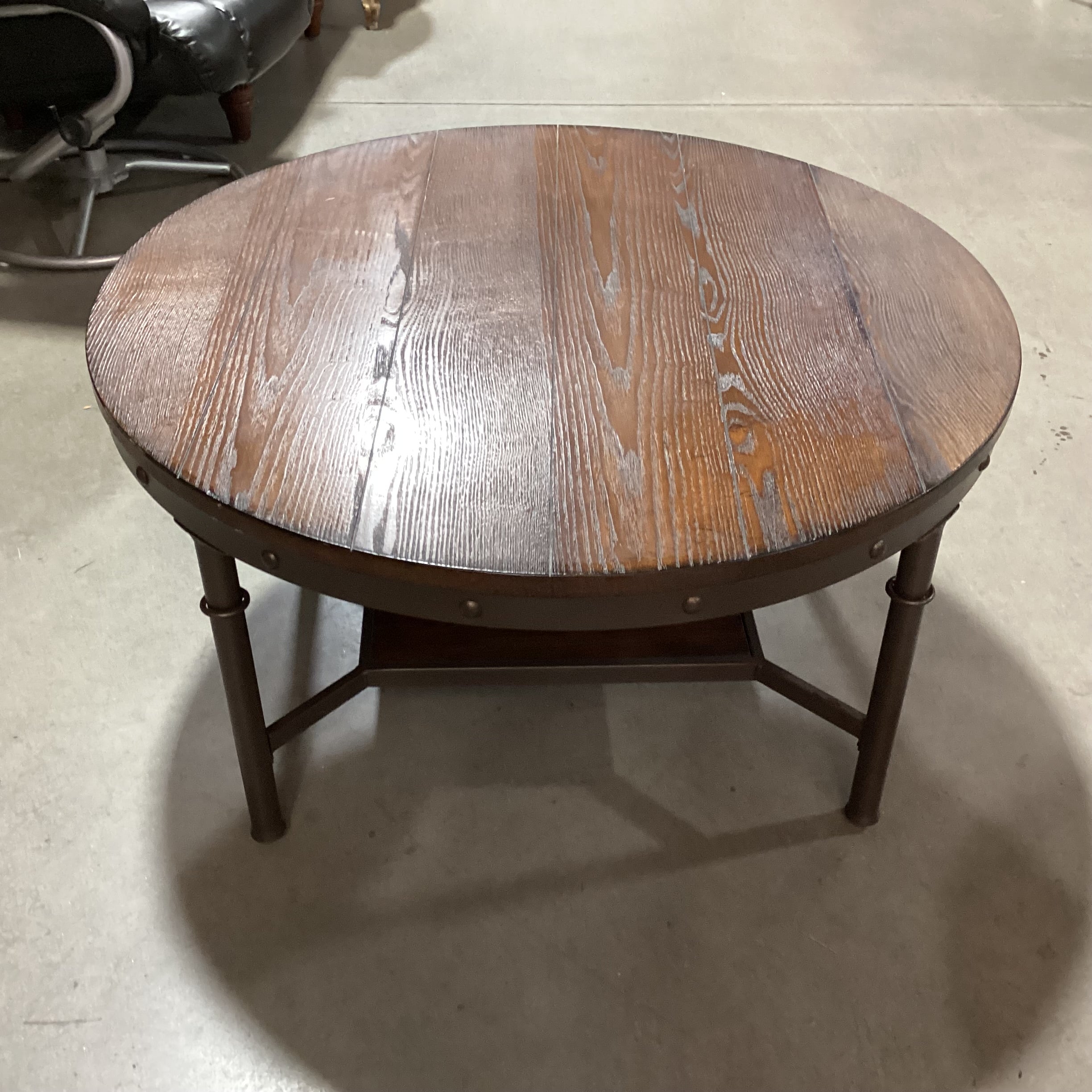 Ashley Furniture Round Wood & Iron Coffee Table 38" Diameter x 19"