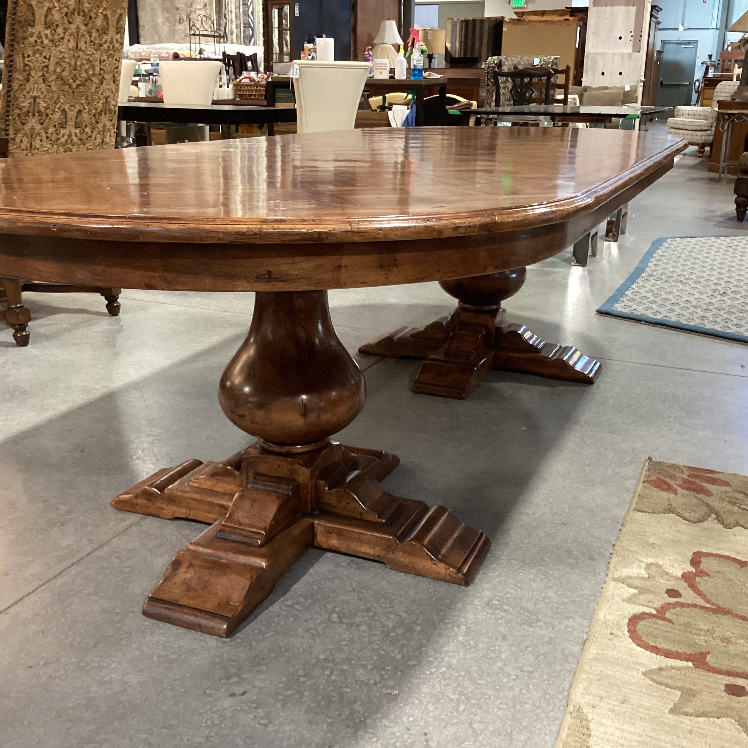 Oval Lattice Inlay with Double Pedestal Dining Table 108"x 46"x 30"