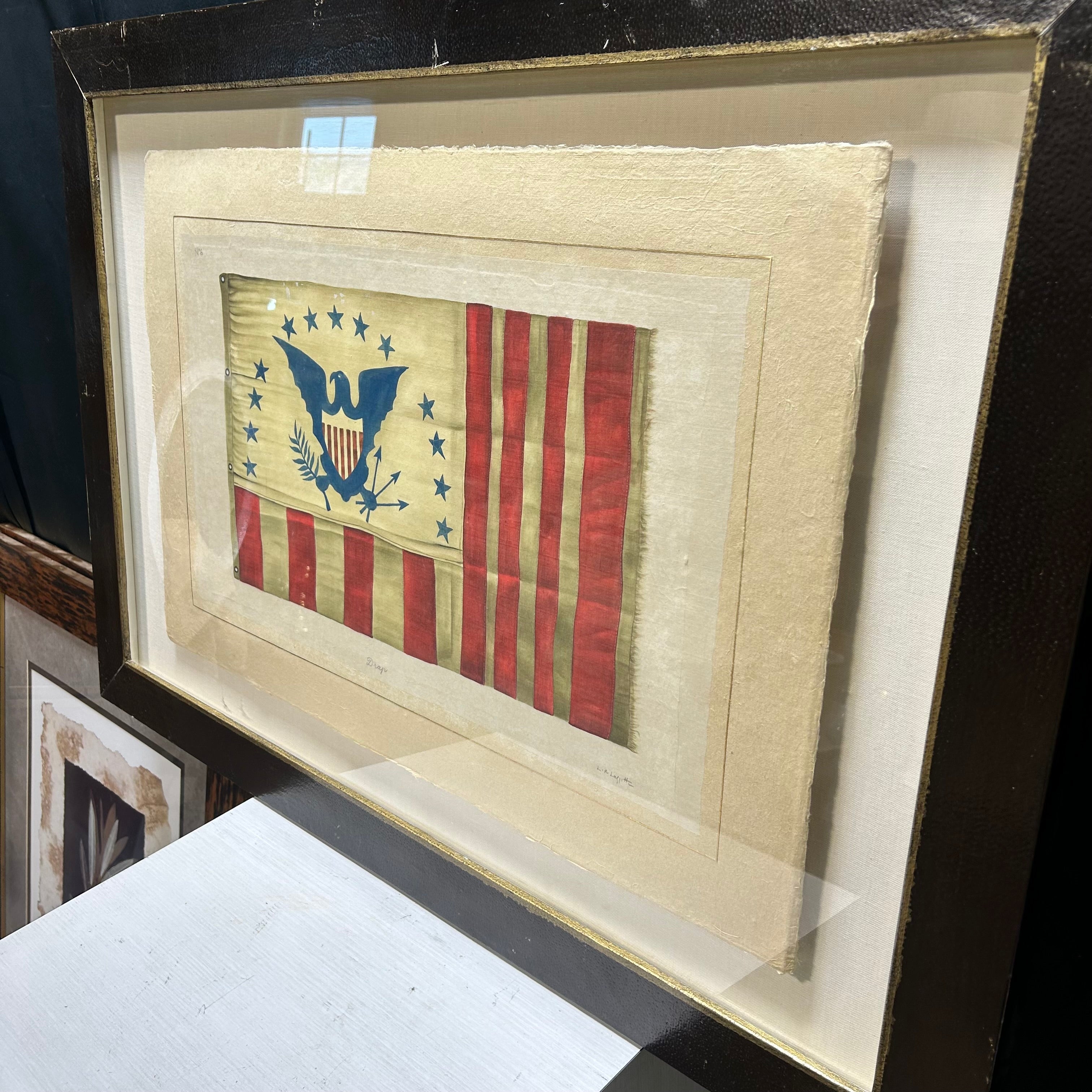 1943 L.R Laffitte French Flag Water Color On Silk 42.5"x 29.5"