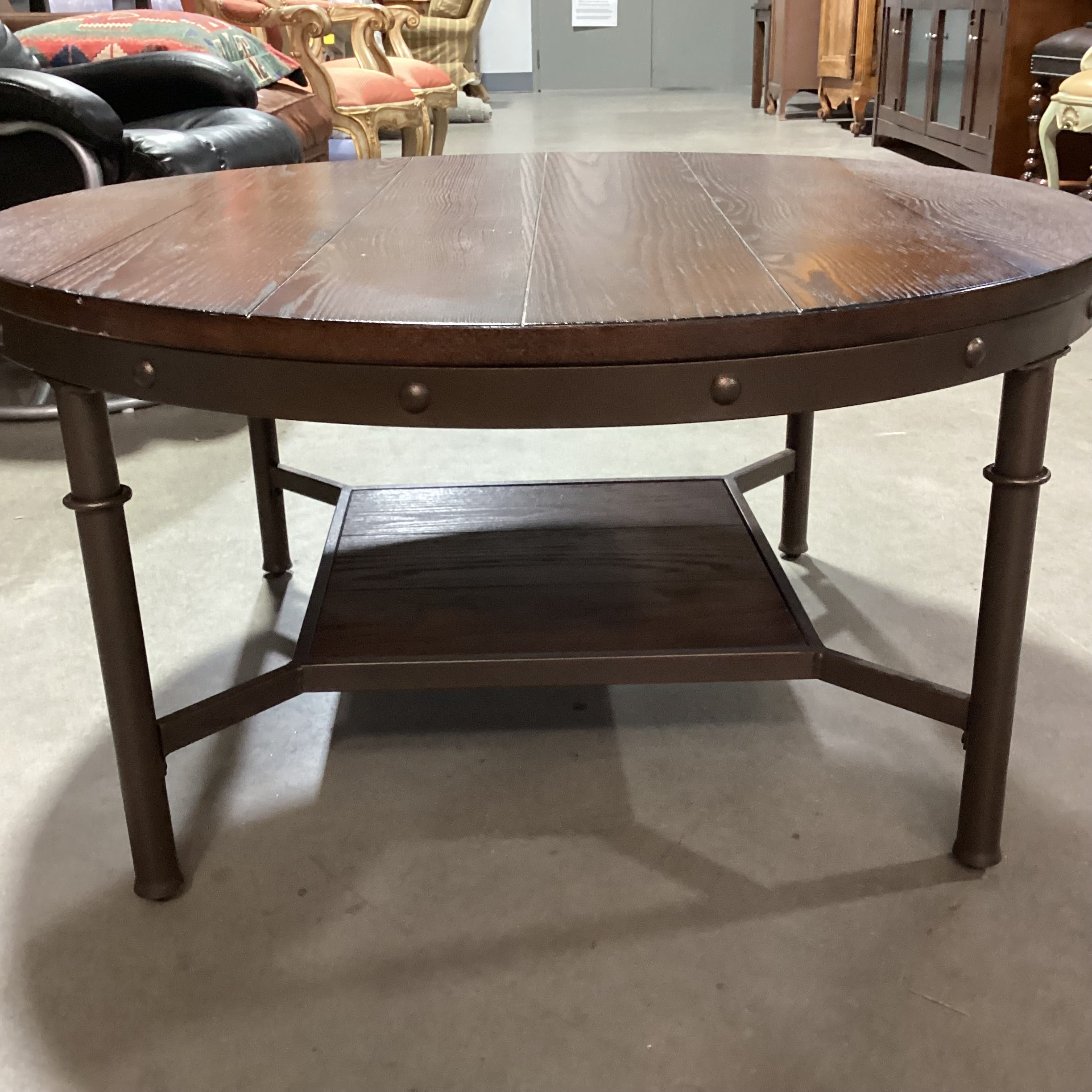Ashley Furniture Round Wood & Iron Coffee Table 38" Diameter x 19"