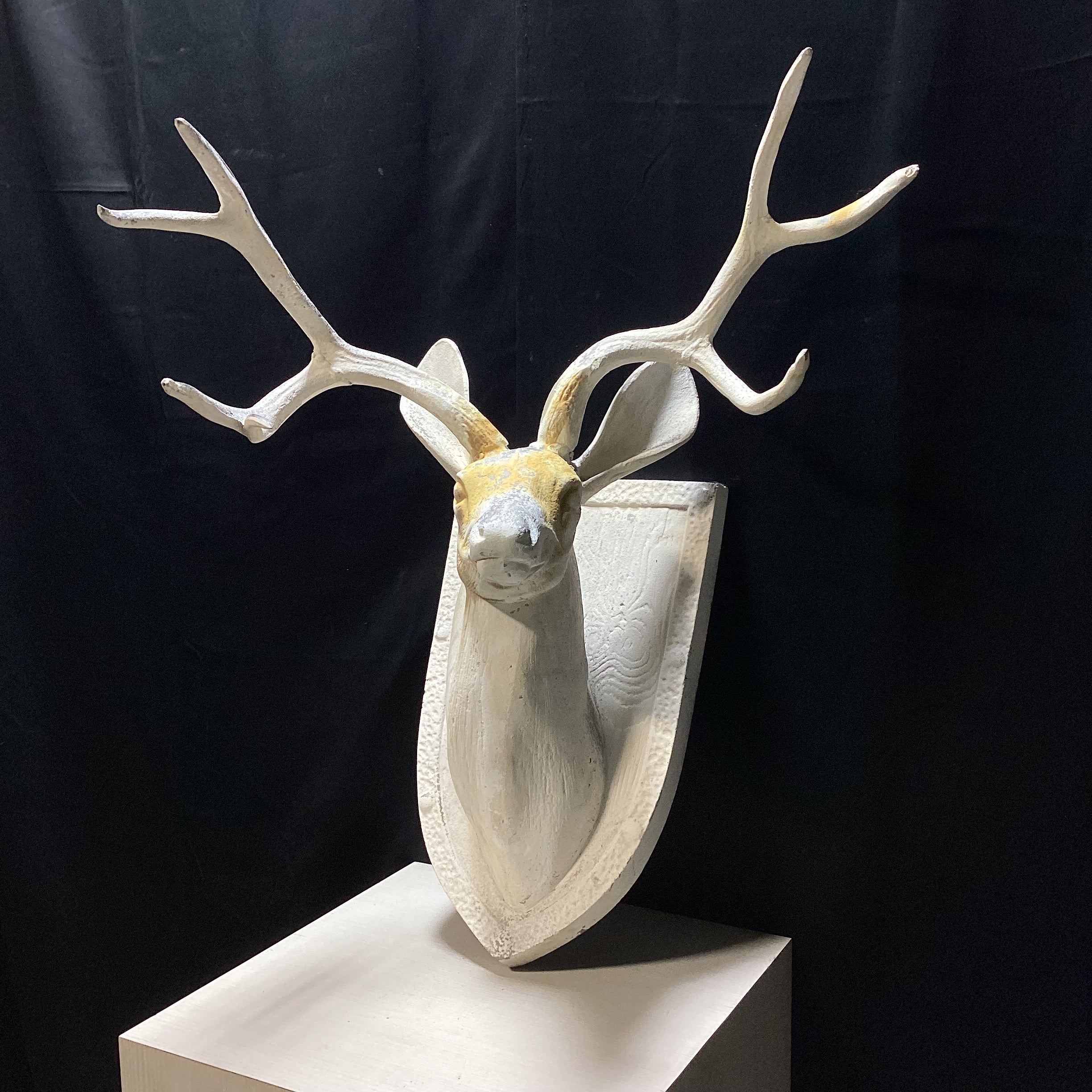 Rustic Shabby Chic Aluminum Cast Of Deer Head On Plaque 28" x 14" x 37"