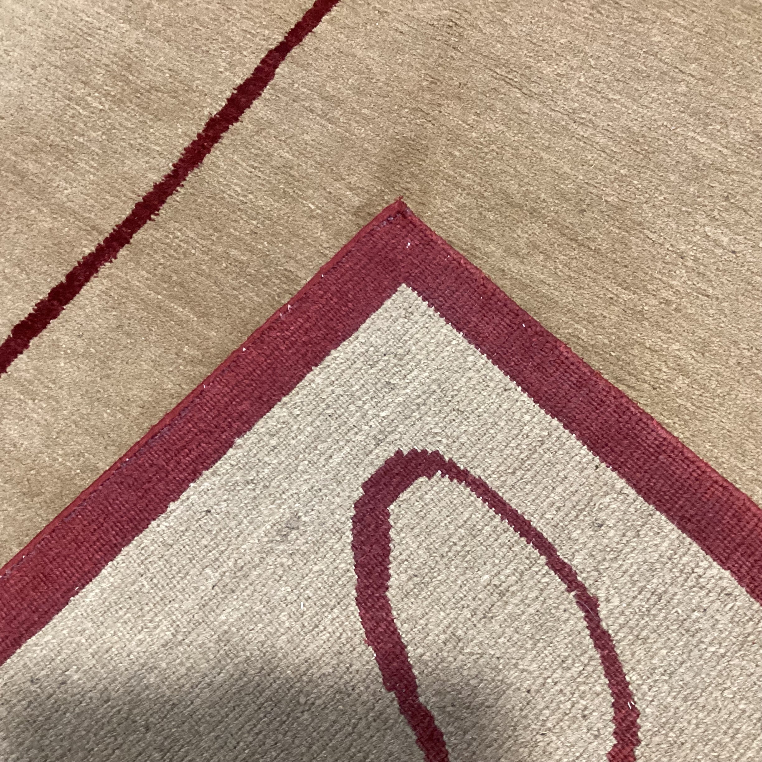 Gold & Rust Red Ribbon Hand Knotted Hand Spun Wool Custom Made in Nepal Rug 4'x 21'6"