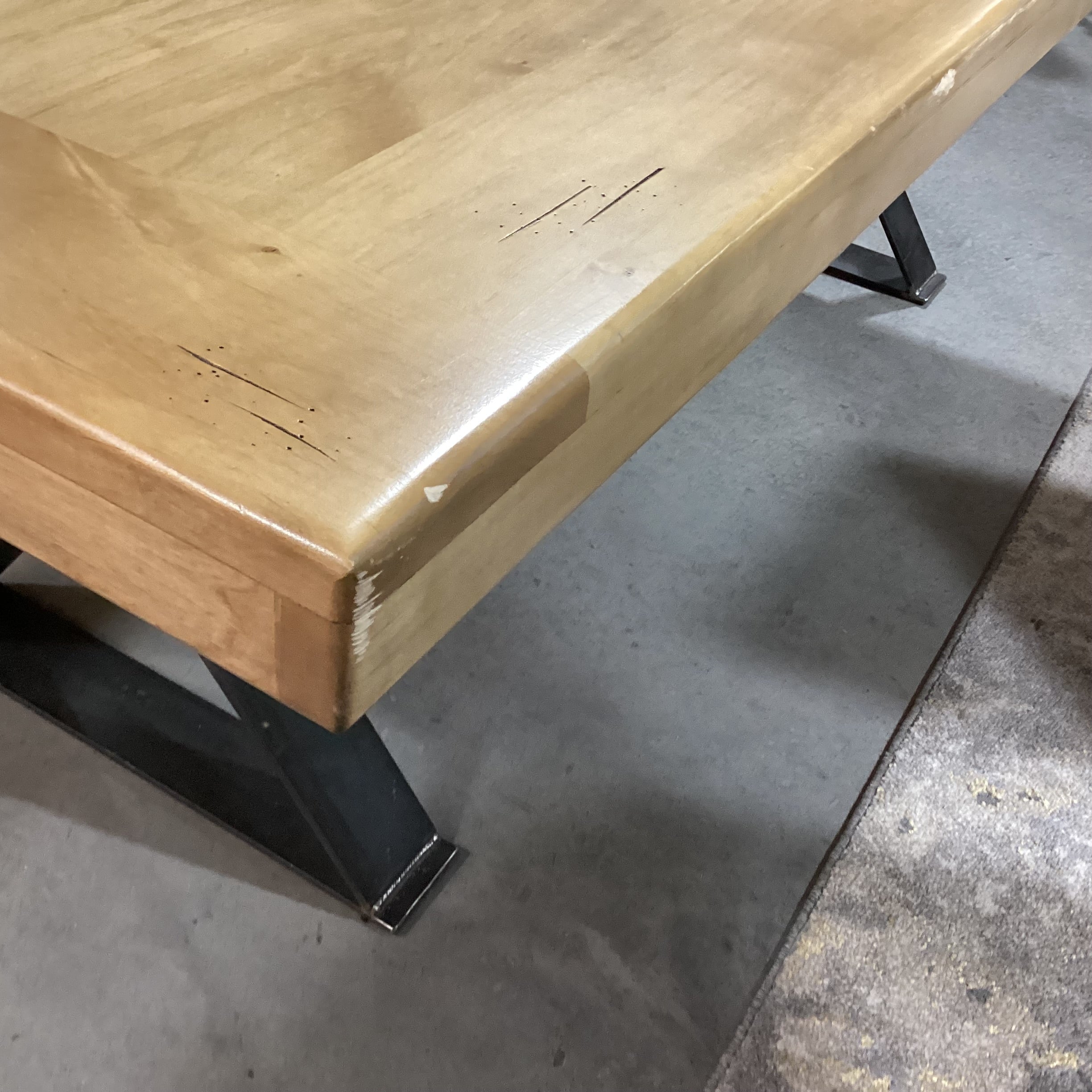 Mountain Modern Light Distressed Finish Wood & Steel with Beam Trestle Dining Table 84"x 42"x 31"