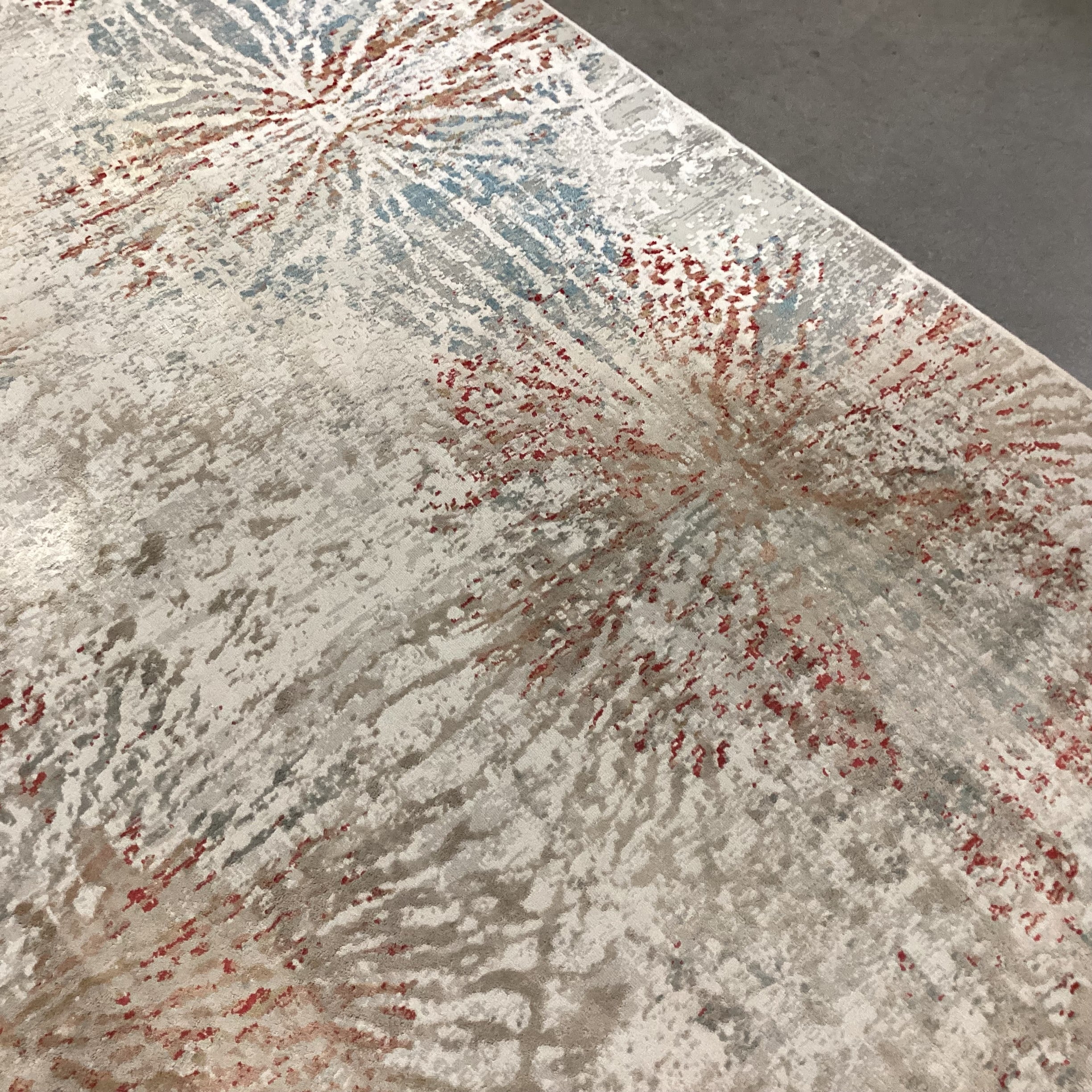 Aurora Collection Vento Grey Blue Rust Viscose & Polyester Rug 7'10"x 10'