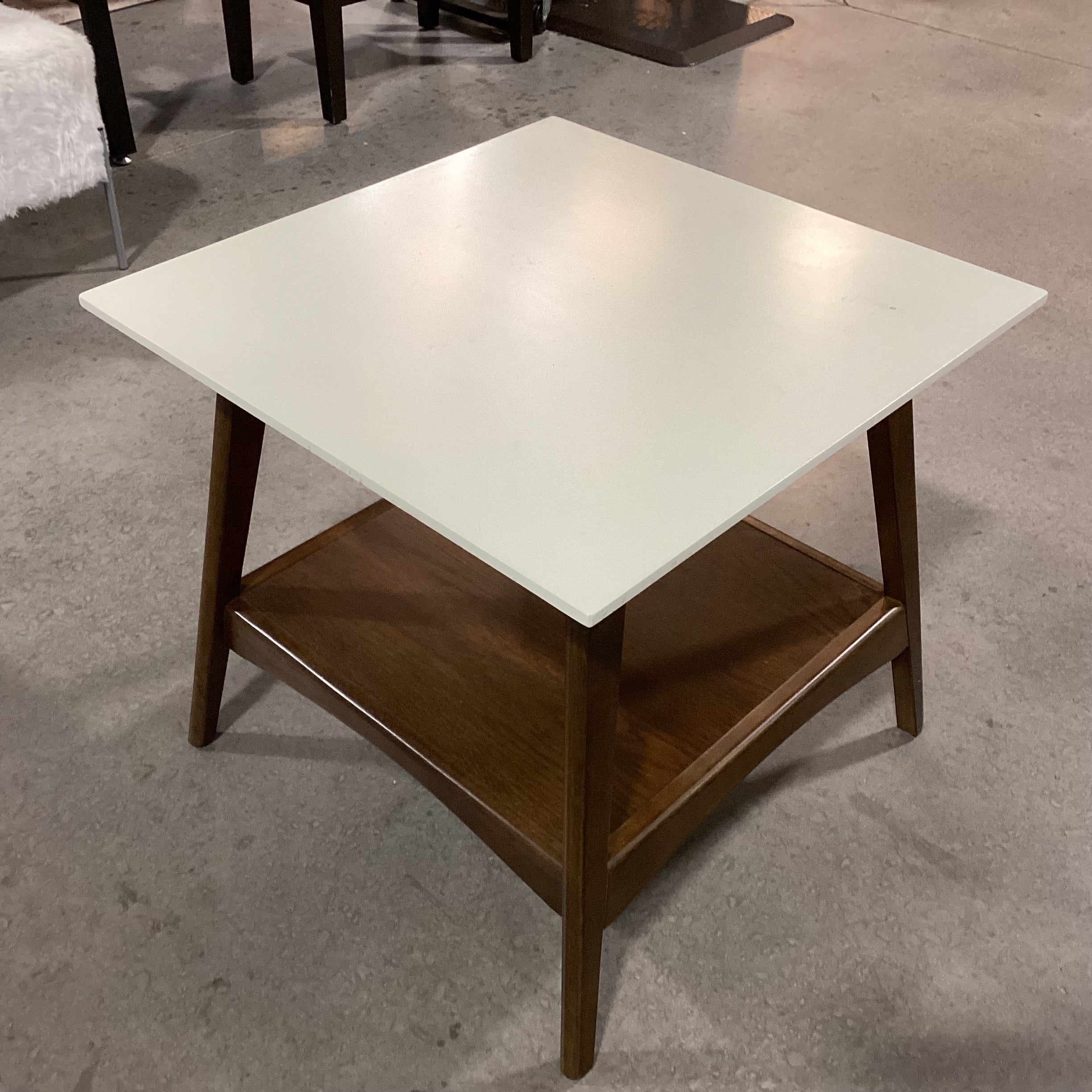 E & E Co Madison Park Parker Mid Century Style White & Finished Oak End Table 24"x 24"x 22.5"