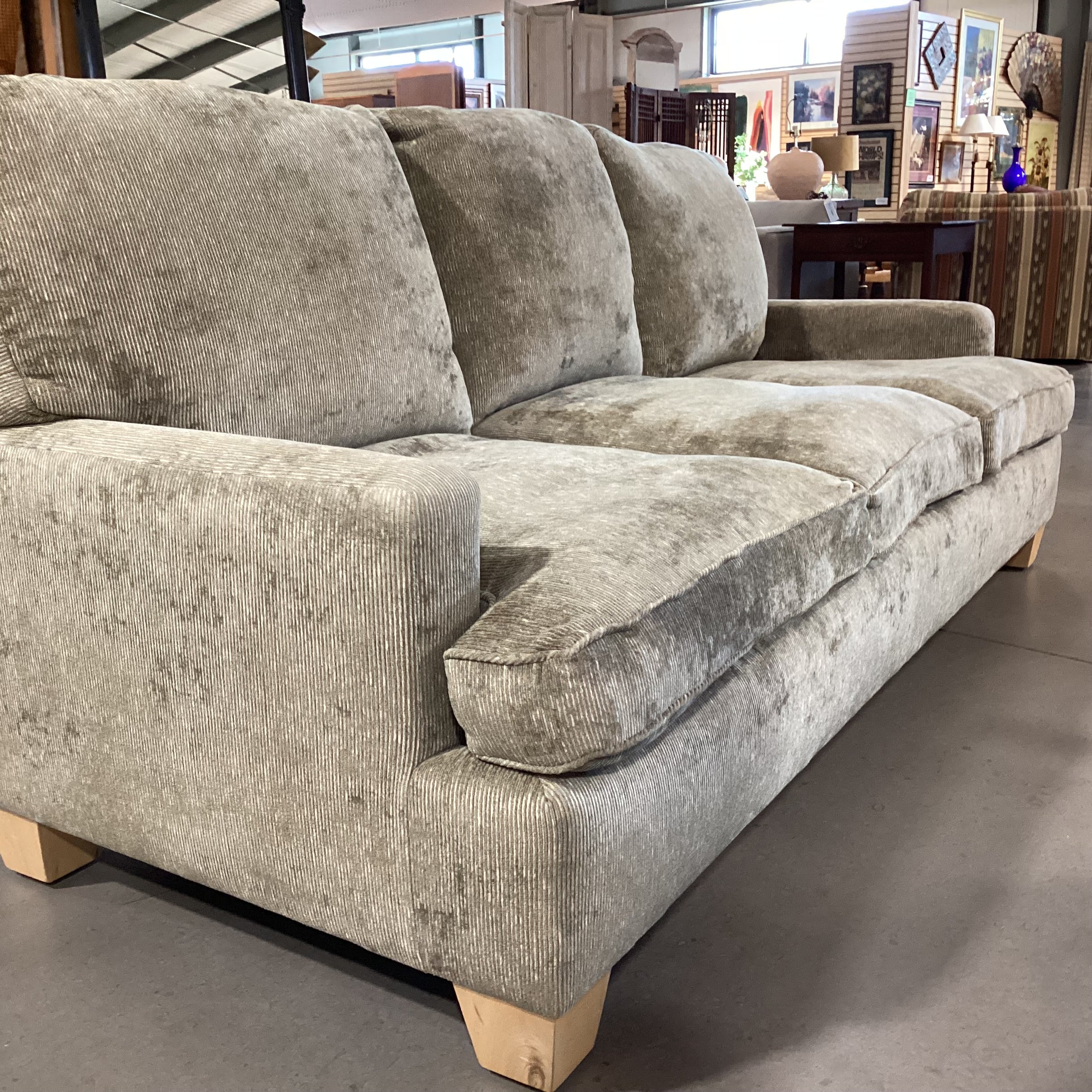 Custom Sage Ribbed Chenille Woven & Down Sofa 89"x 40"x 35"