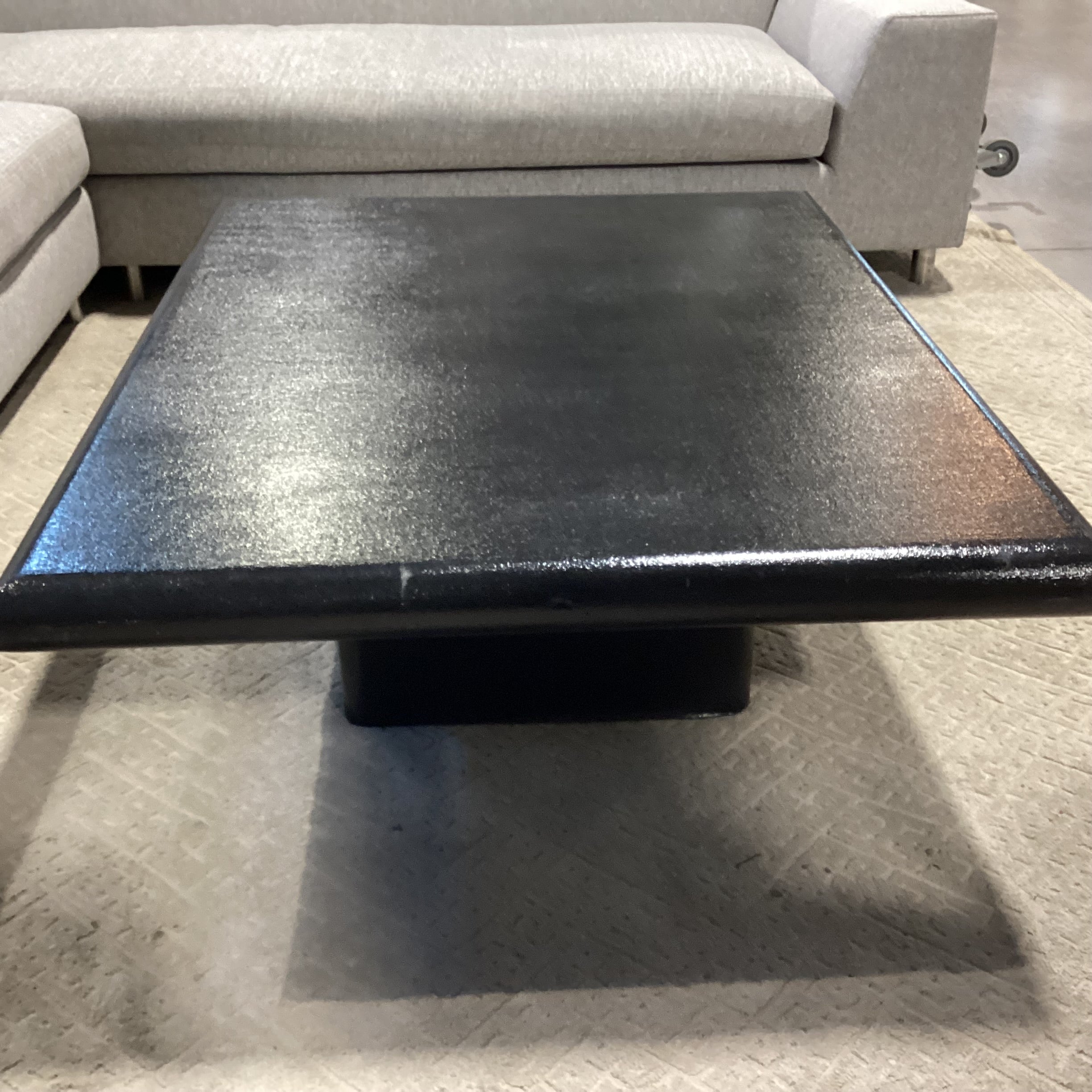 Custom Modern Black Lacquered Linen Wrapped Coffee Table 50"x 40"x 16"