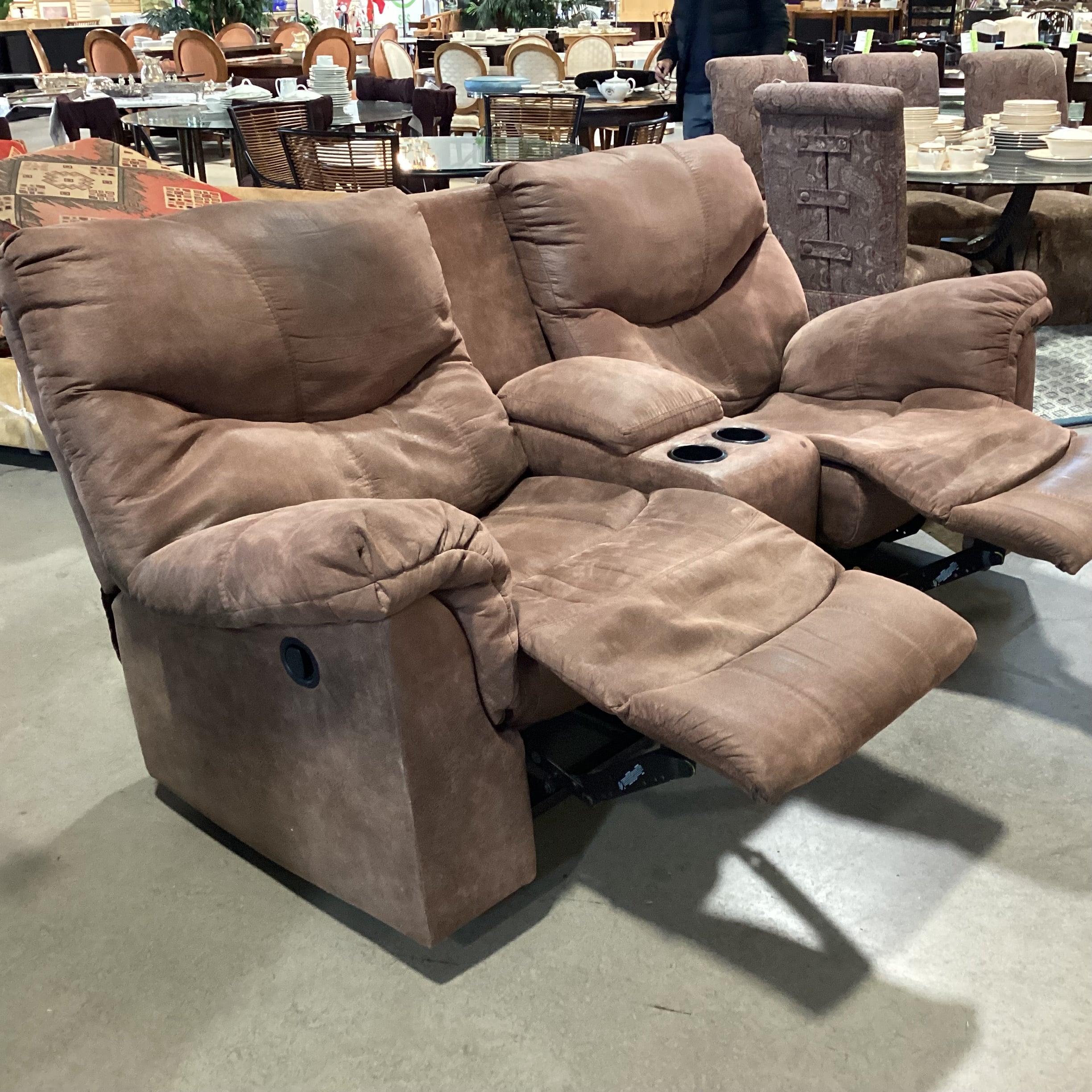 Brown Micro Suede Double Reclining with Console Sofa 85"x 35"x 41"