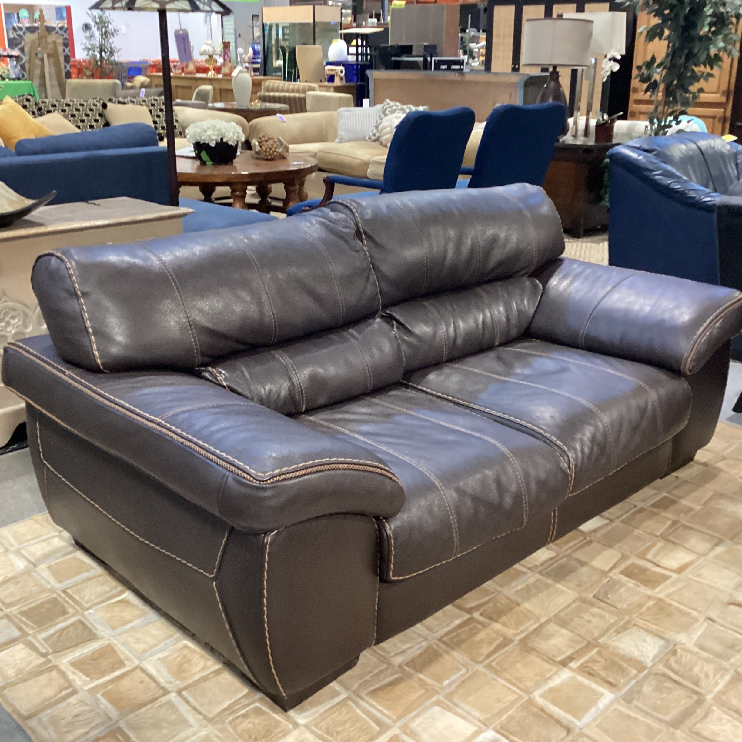 Textured Leather with Stitching Detail Loveseat Sofa 74"x 41"x 26"