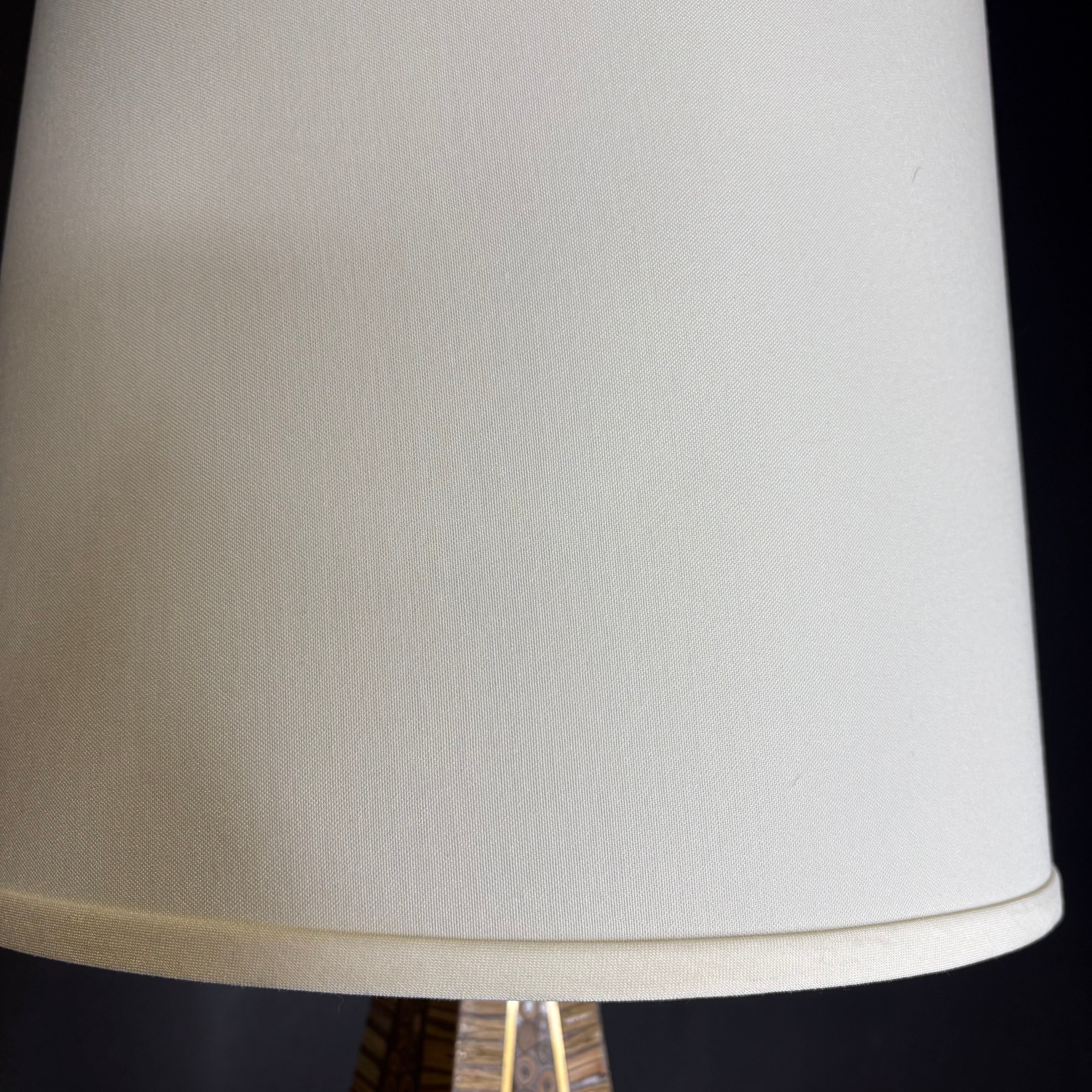 Maitland Smith Obelisk Multi-Wood Inlay and Brass with Shade Table Lamp 13” Diameter @ Shade x 37”