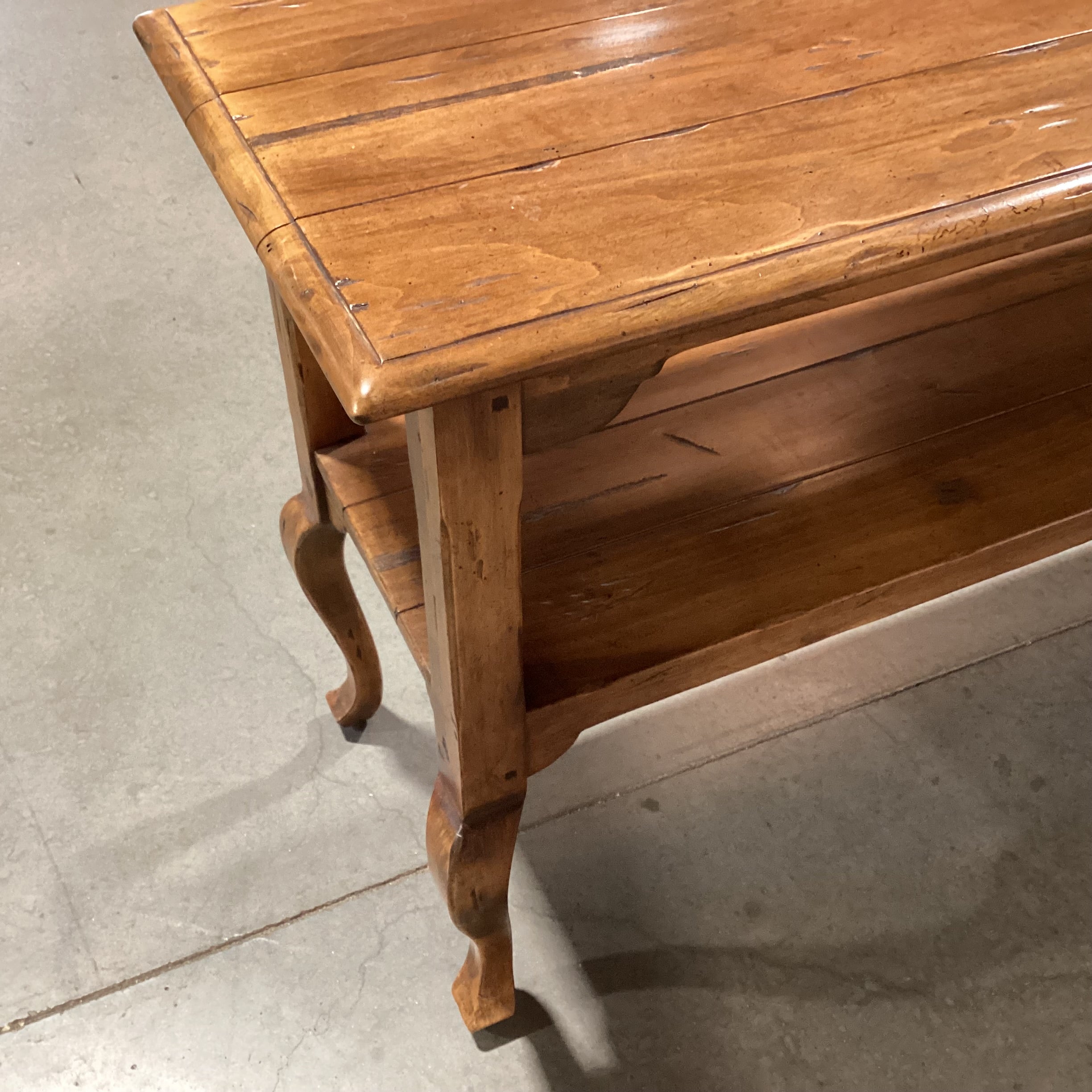 Ethan Allen Distressed Carved Wood 2 Tiered Console Sofa Table 54"x 17"x 28"