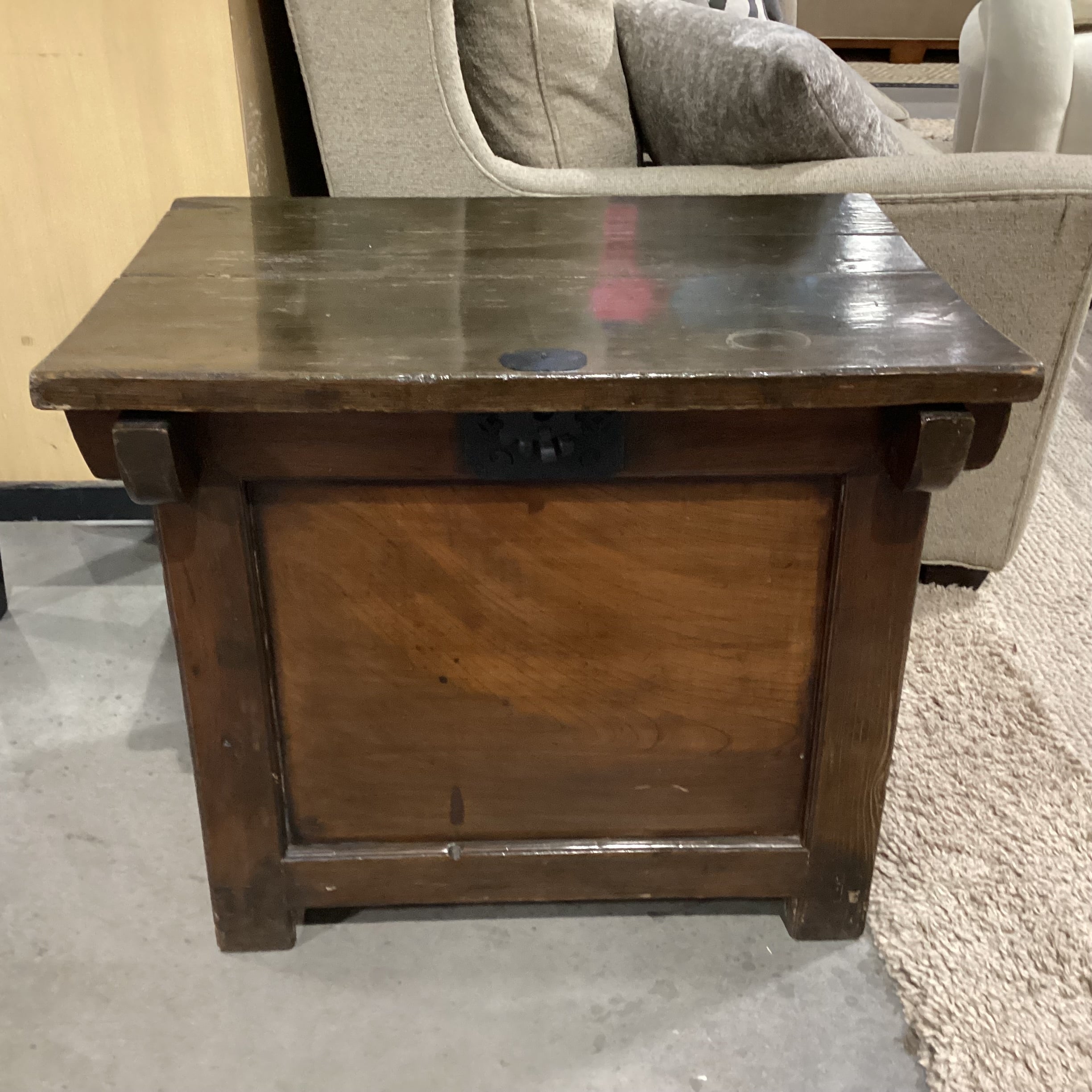 Antique Oriental Pine & Hand Wrought Iron Chest Trunk 30"x 21.5"x 26"