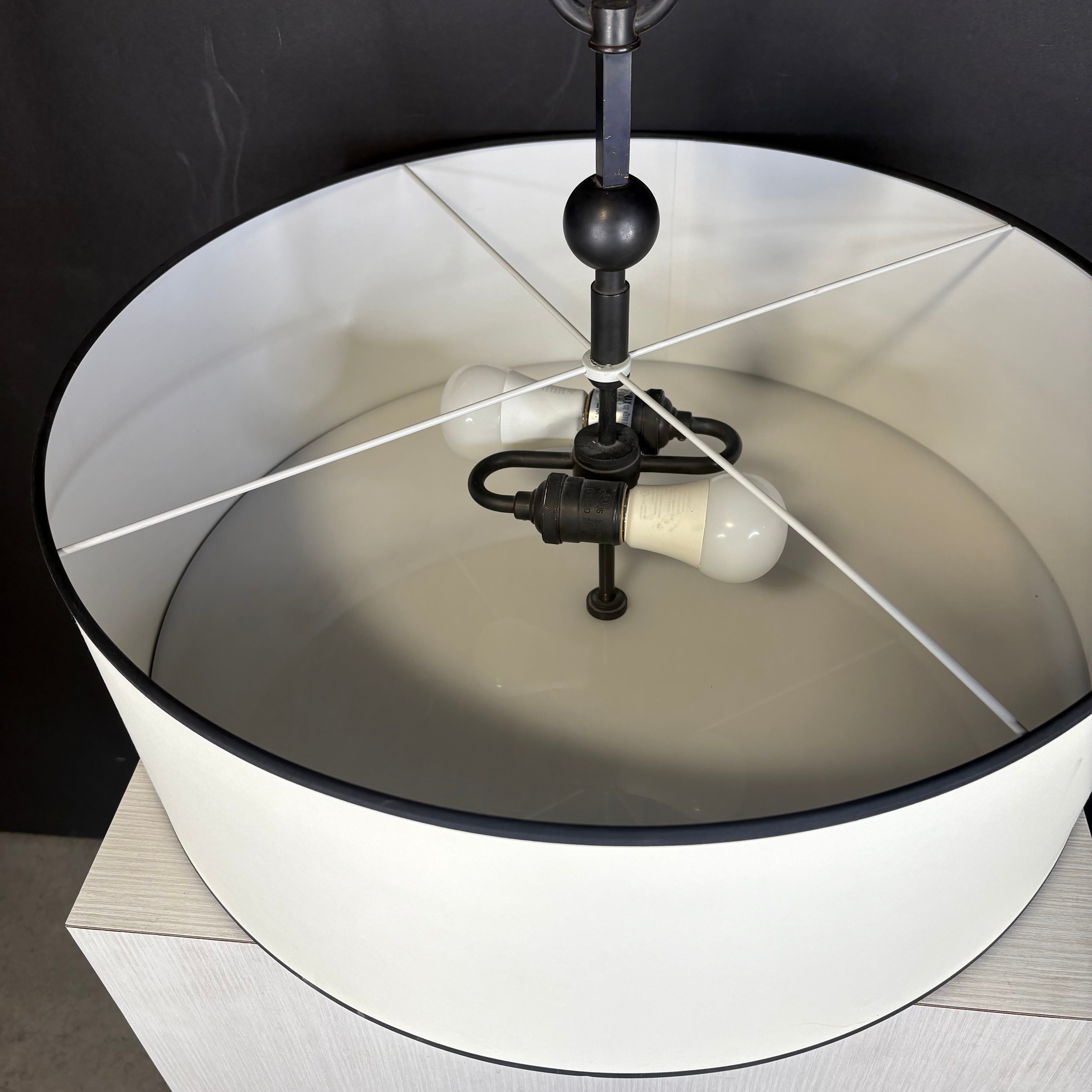 Visual Comfort Reed 2-Light Blackened Brass with Drum Shade Ceiling Pendant 22” Diameter x 18”