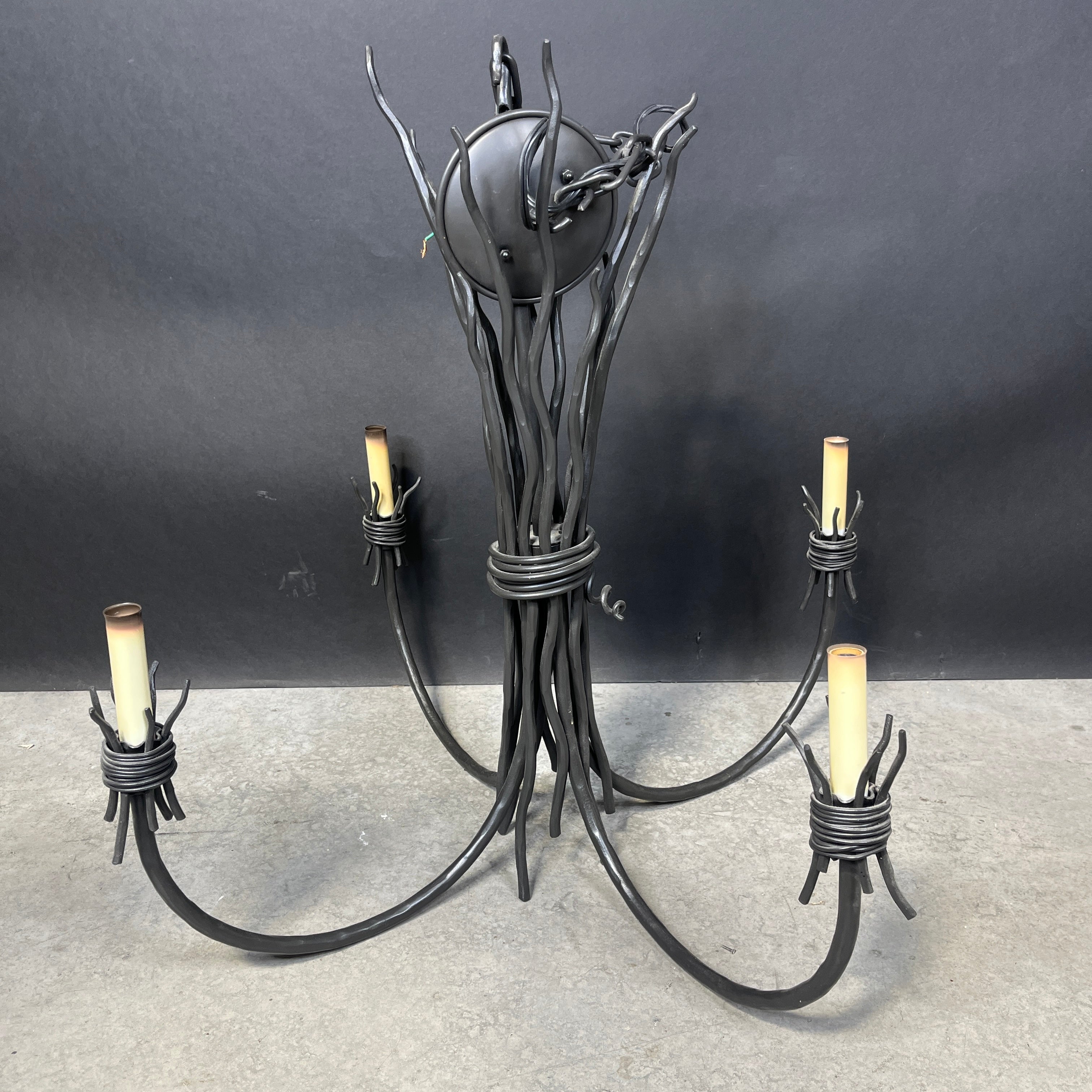 The Riverbend 4-Light Hand Rubbed Pewter Finish Solid Iron Candelabra Chandelier 30” Diameter x 29”