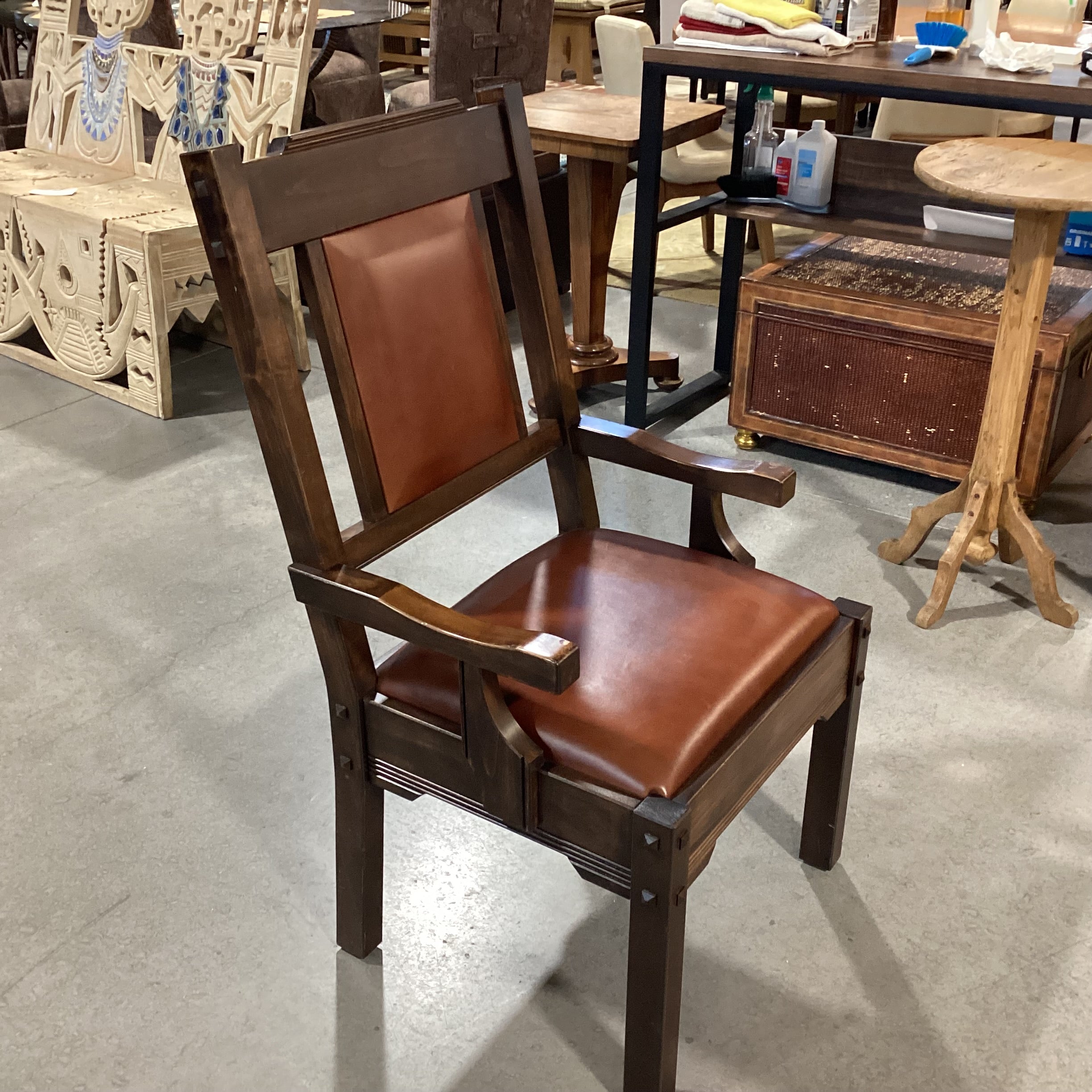 Western Heritage Furniture Reclaimed & Carved Wood & Leather Mission Style Arm Chair 23"x 24"x 41"