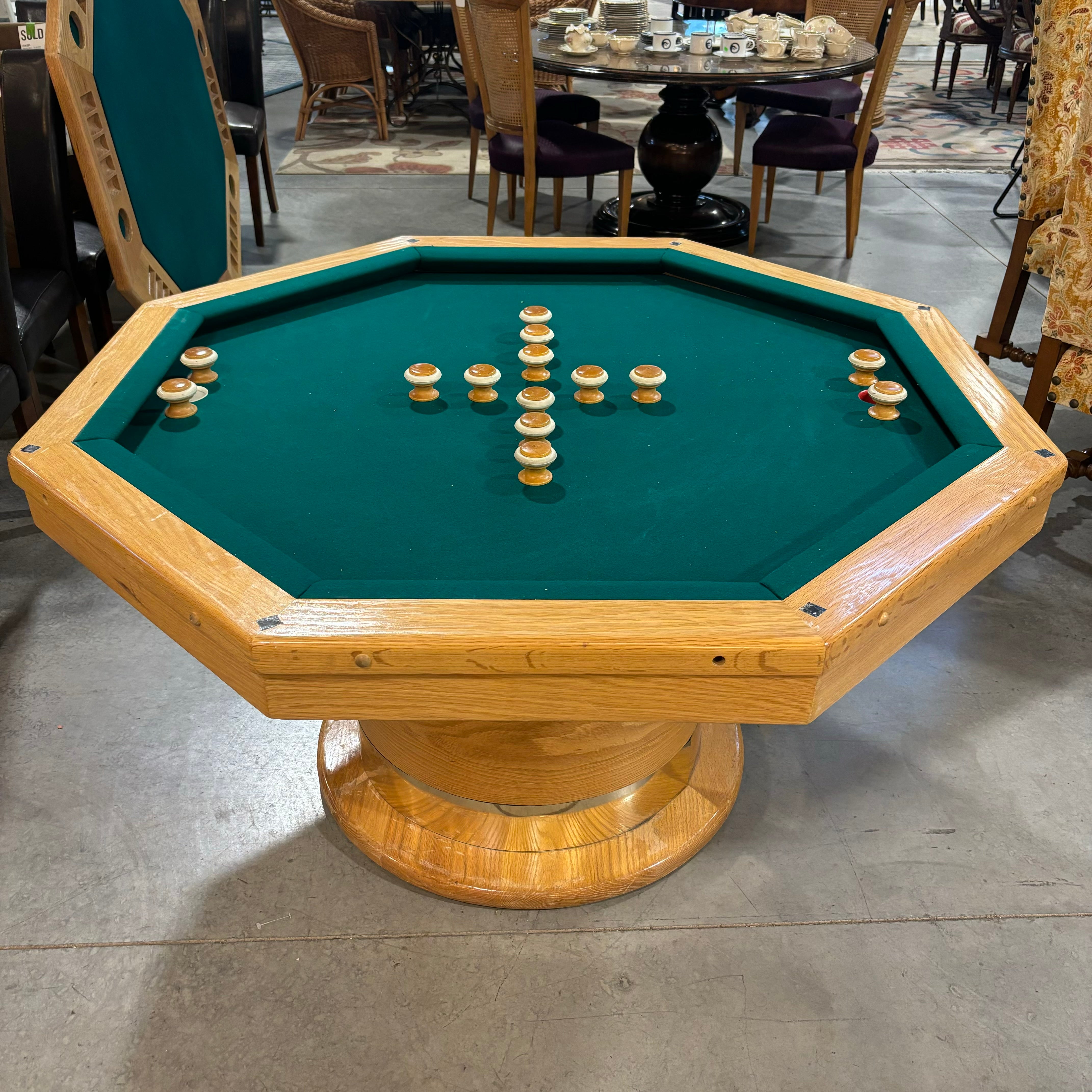 Custom Solid Oak Two in One Poker & Bumper Pool Game Dining Table 55" Octagon x 31"