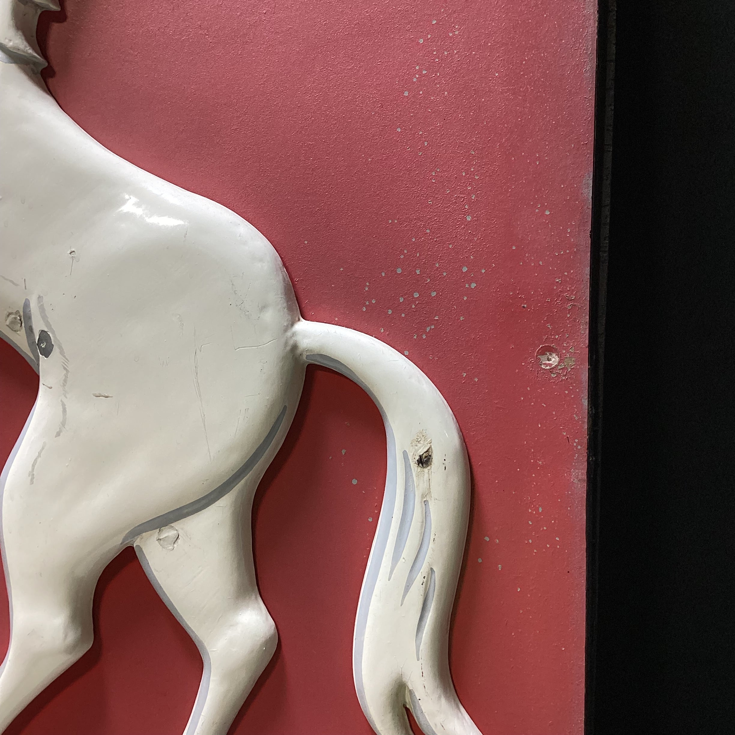Vintage "White Horse" Wooden Sign With Enamel Horse 27" x 41"