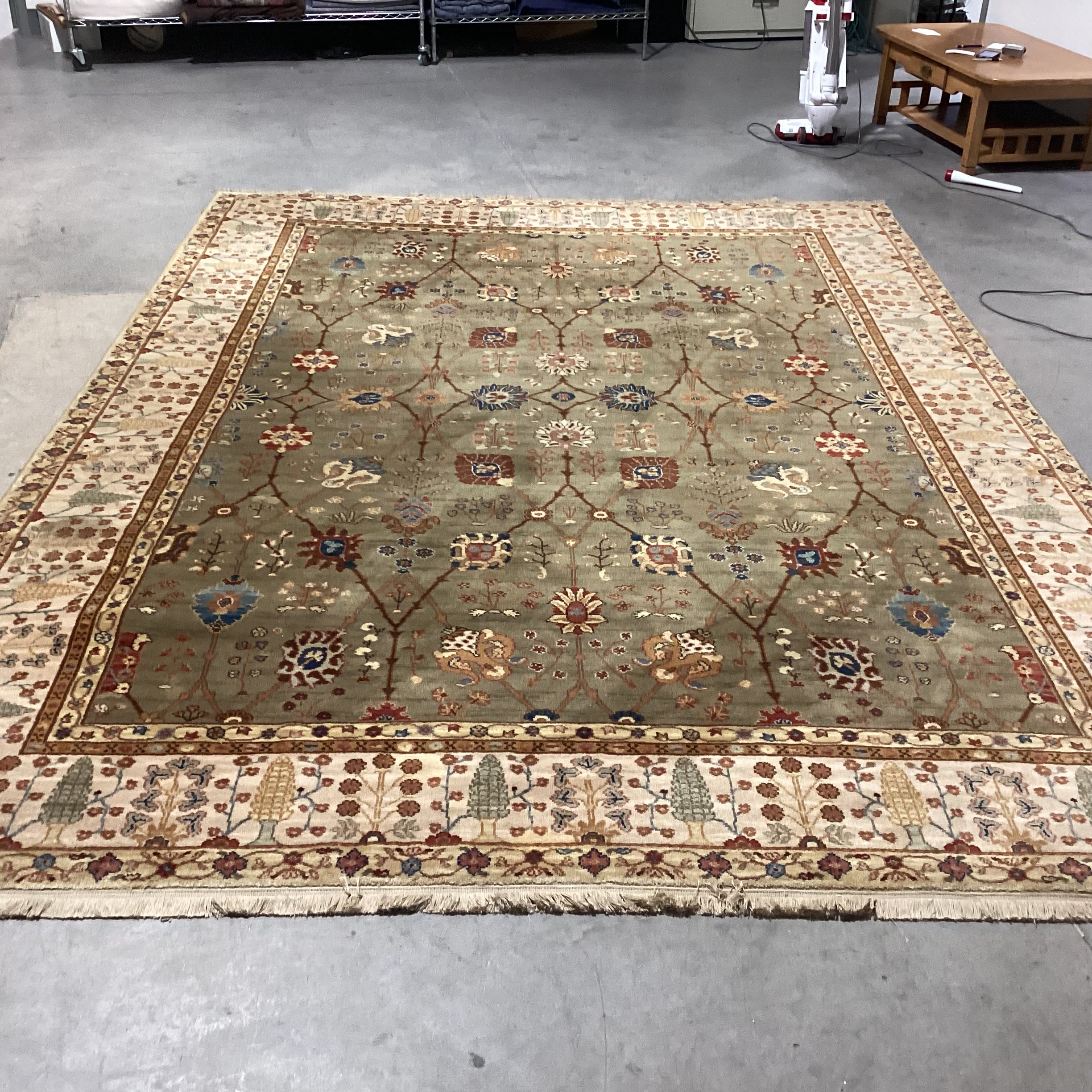 Karastan Paysage Palmette & Vinery Olive Tan Rust Blue Wool Rug8'8"x 12'4"