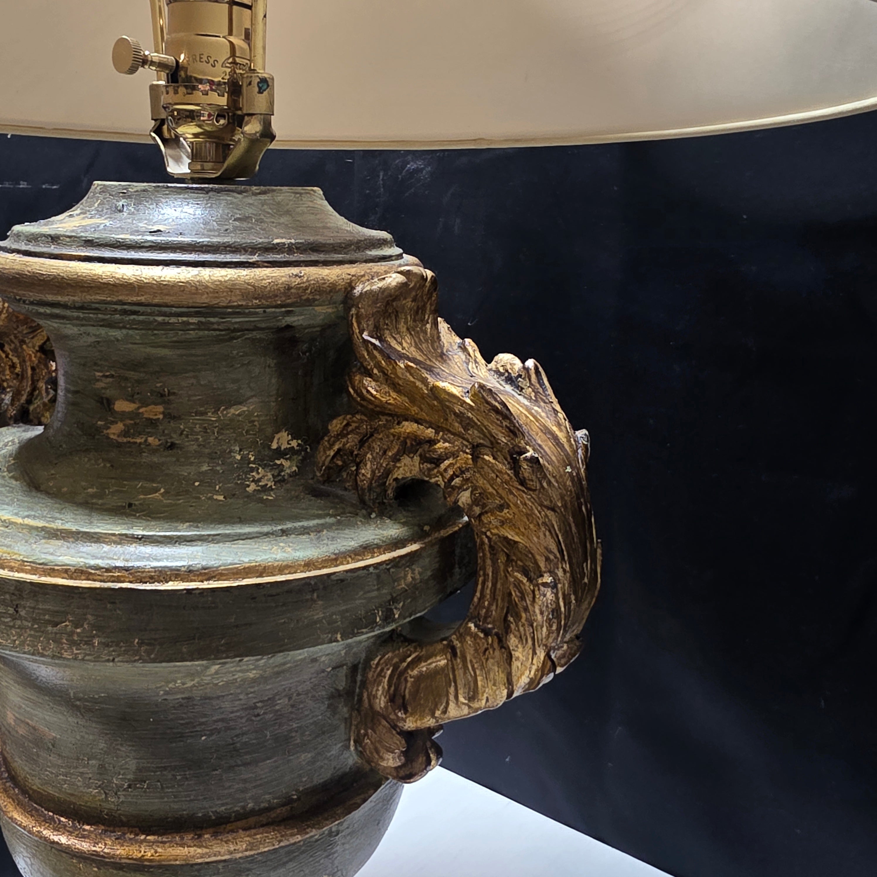 Neoclassical Style Olive Green and Gold Accented Table Lamp 19"x30.5"
