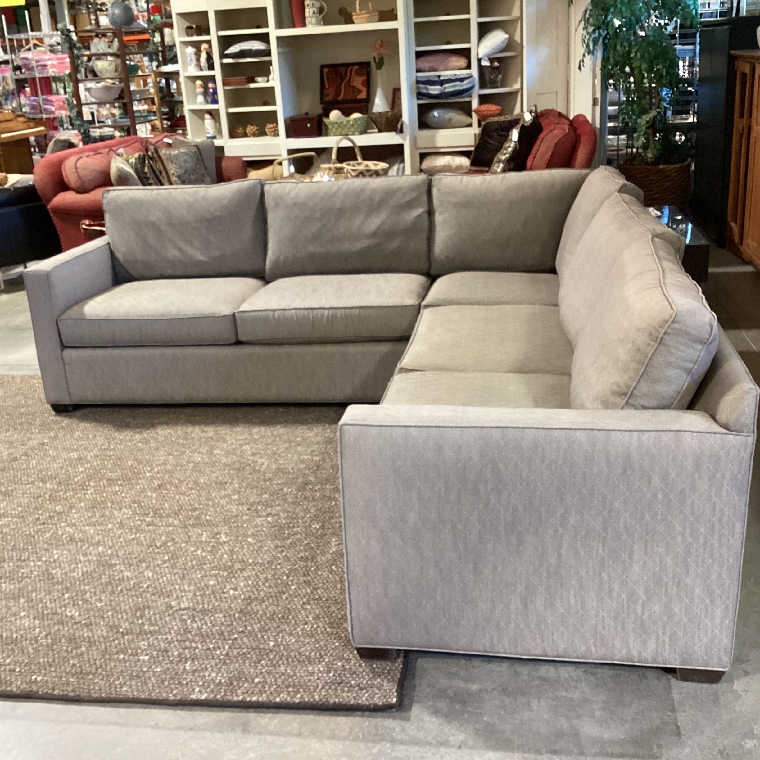 Crate & Barrel Taupe Brown Diamond Woven Down Mix 3 Piece Sectional 102"x 102"x 36"x 30"