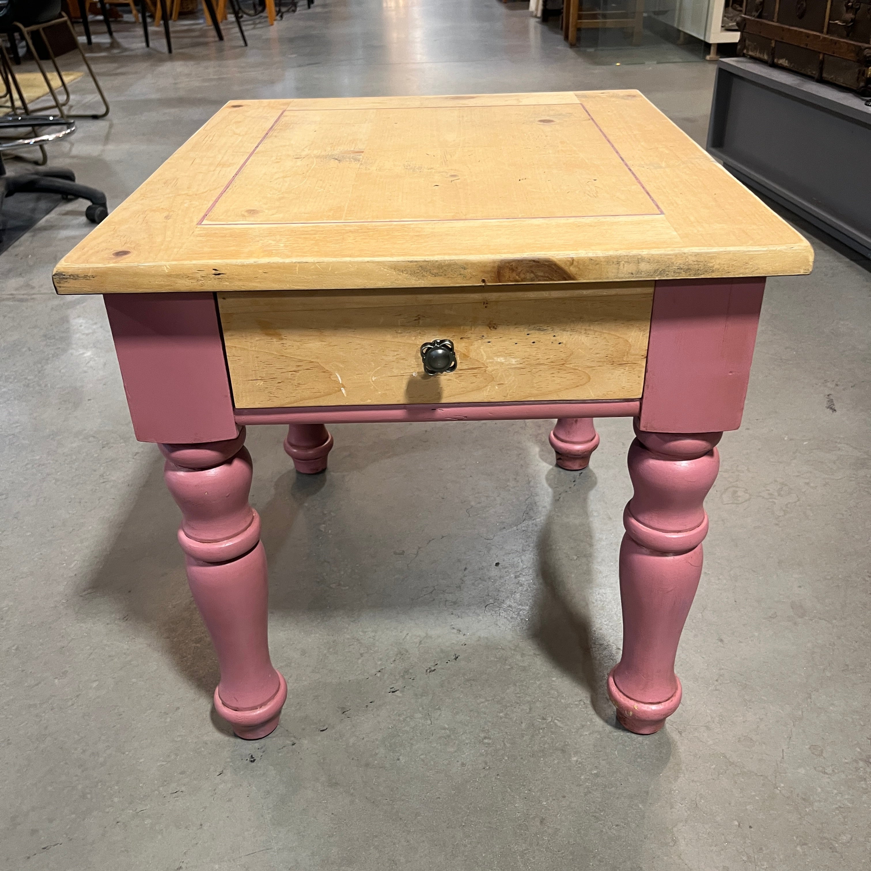 Pink Painted Solid Wood 1 Drawer Accent Table 23"x 27"x 23"