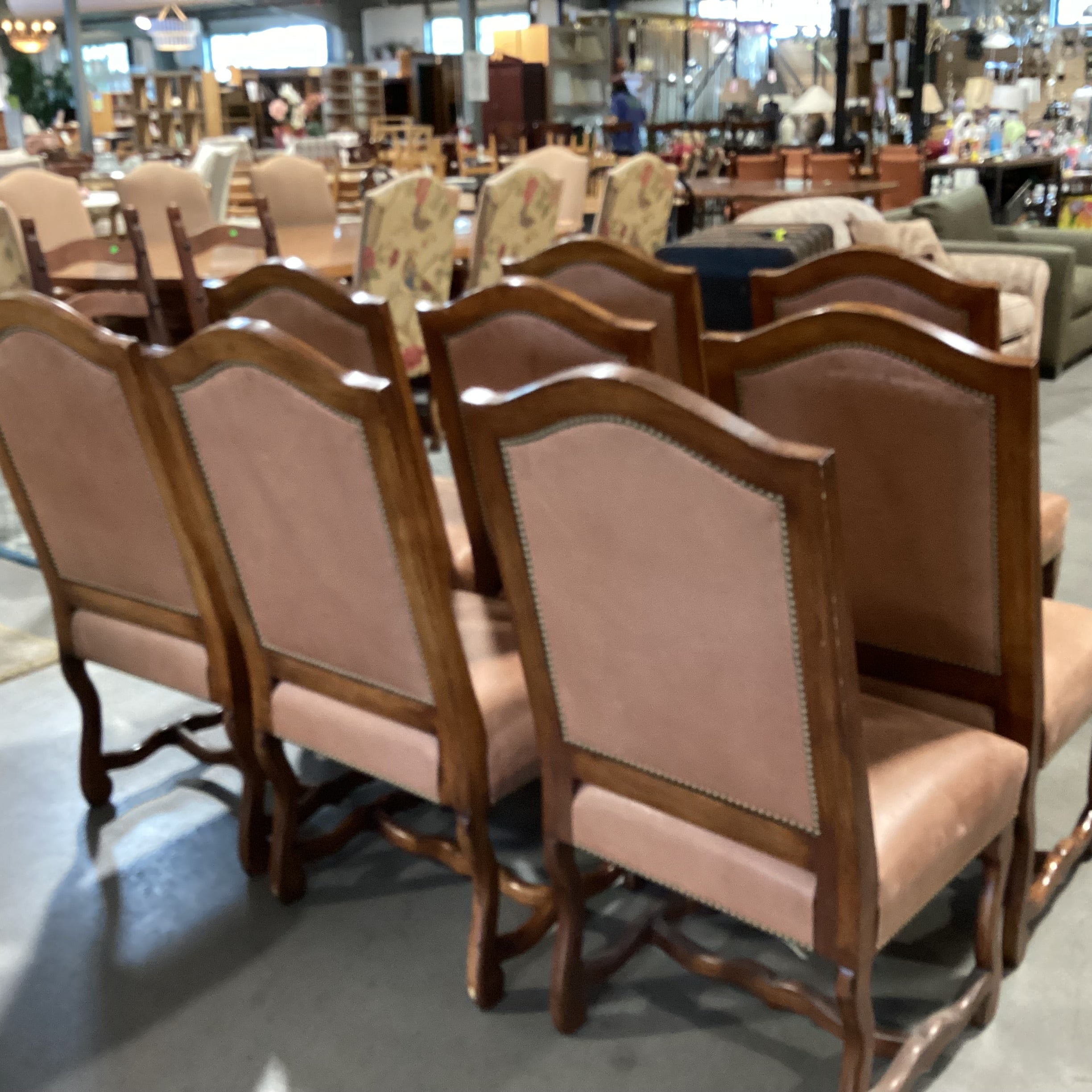 SET of 8 Gina B Custom Carved Wood Leather & Upholstery Nailhead Dining Chair 22"x 24"x 43"
