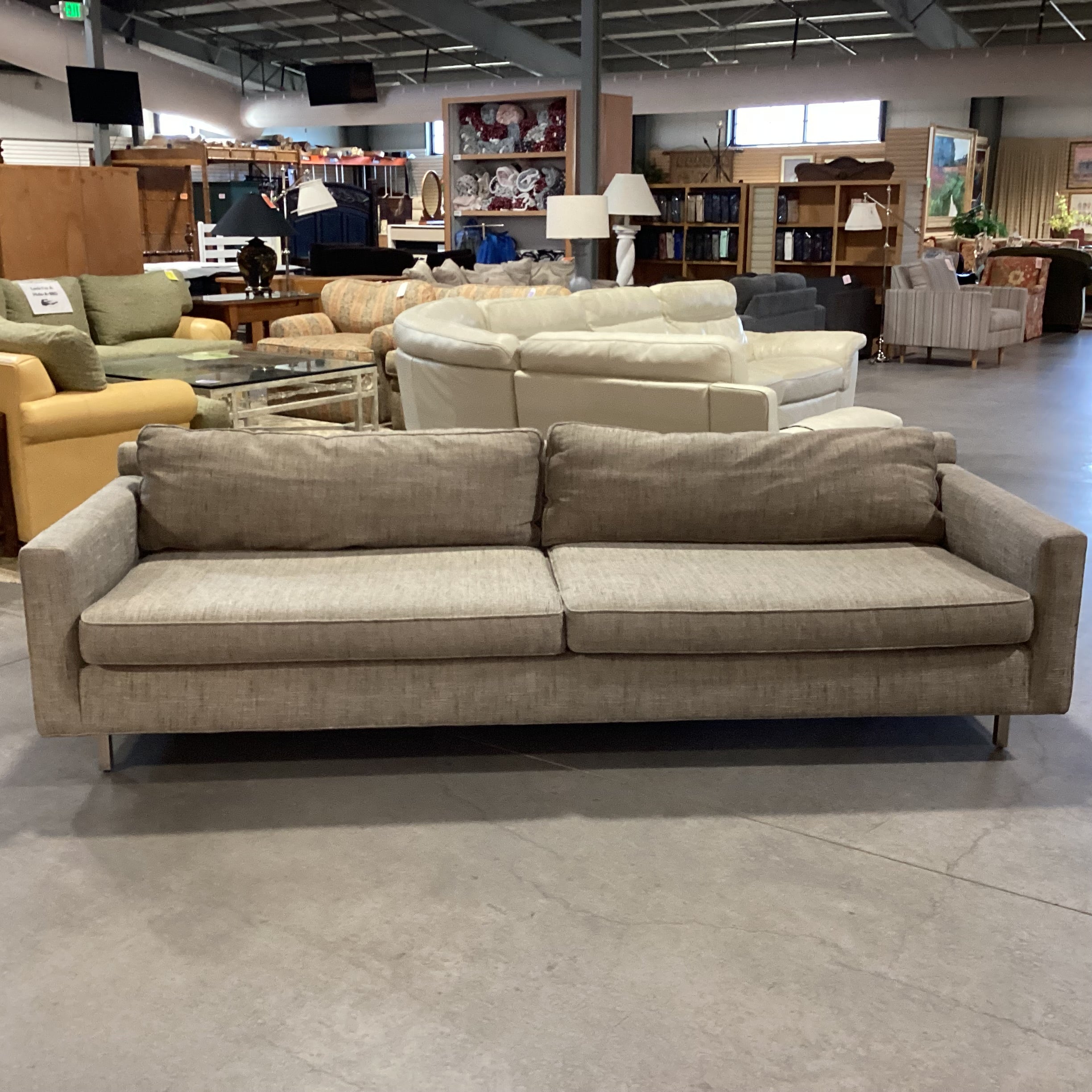 Mitchell Gold & Bob Williams Grey Charcoal Woven Modern Sofa 100"x 39"x 28"