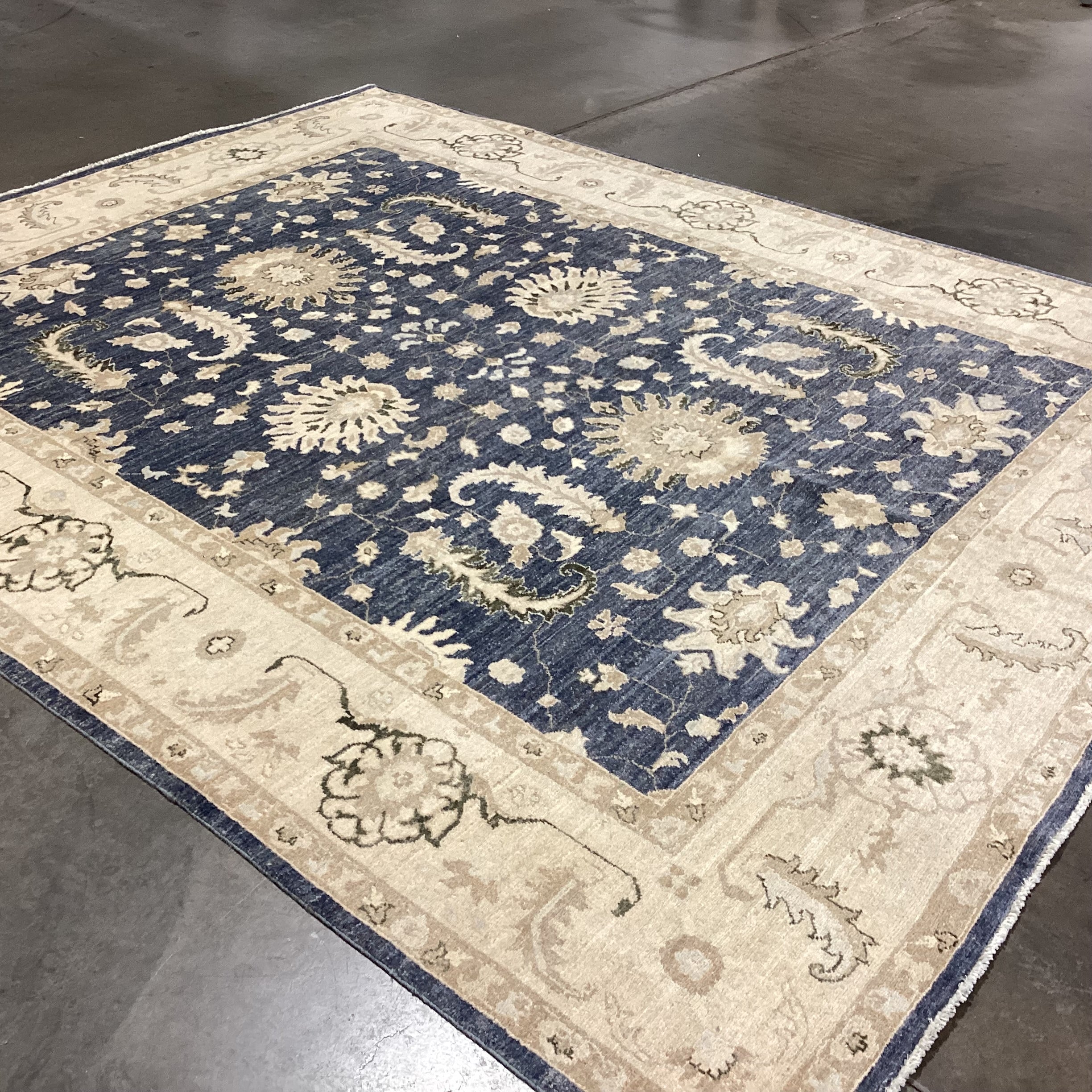 Favorite Oriental Rugs Cream & Blue Chobi Turkman Hand Woven Wool Rug 8'x 9'9"