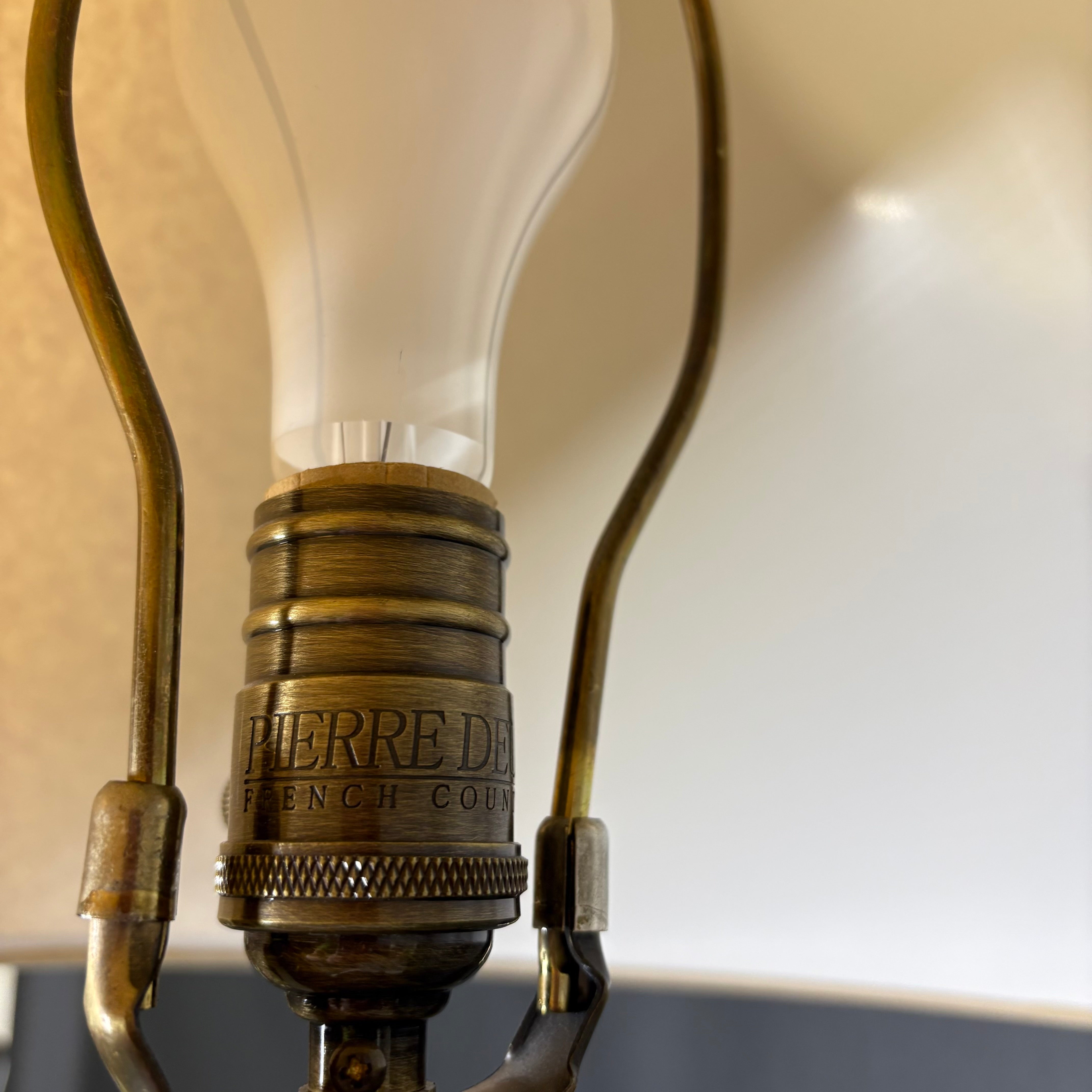 Pierre Deux French Country Bronze Wrought Iron with Shade Table Lamp 19” Diameter @ Shade x 29.5”