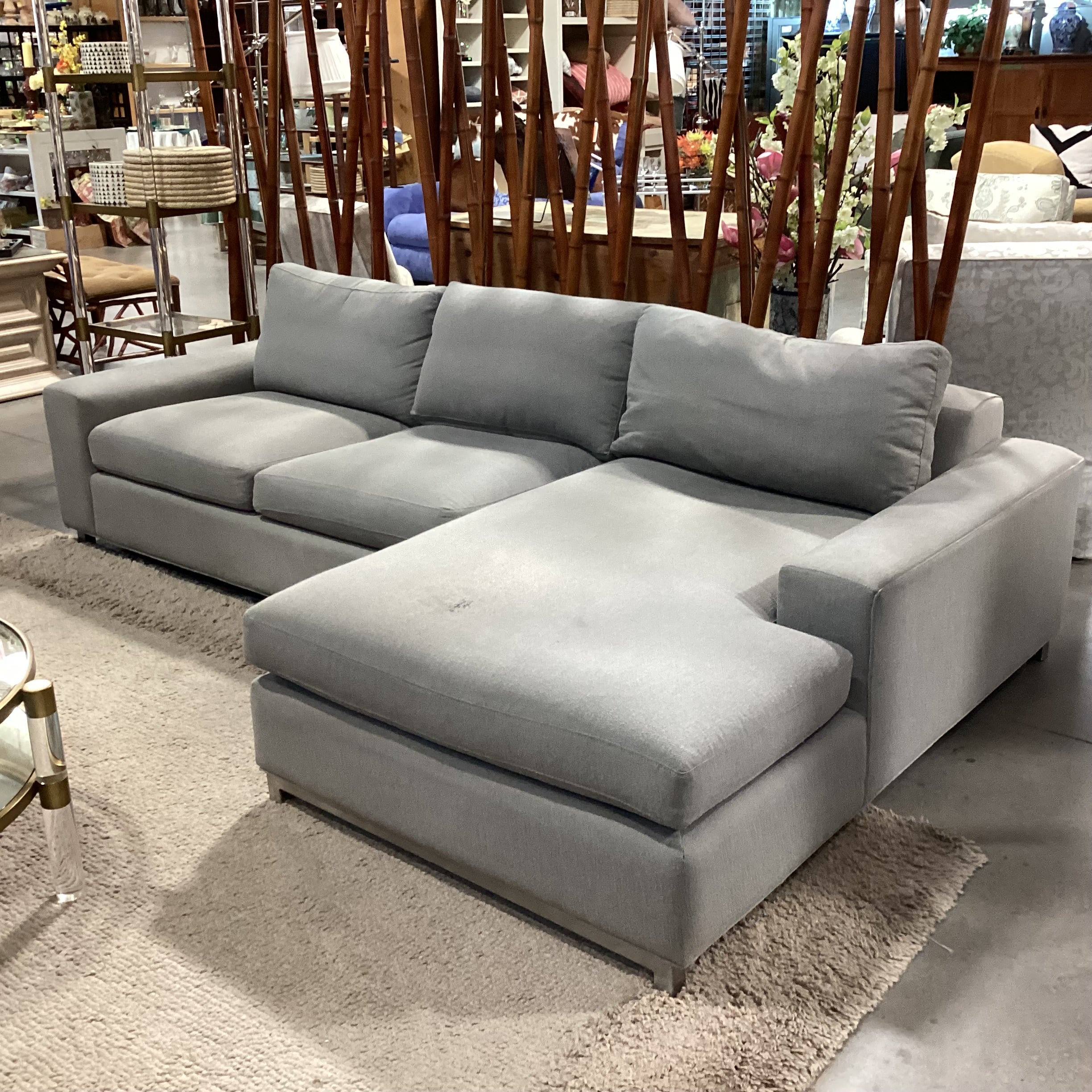 Room & Board Grey Woven 2 Piece with Chaise Modern Sectional 106"x 65"x 42"x 24"