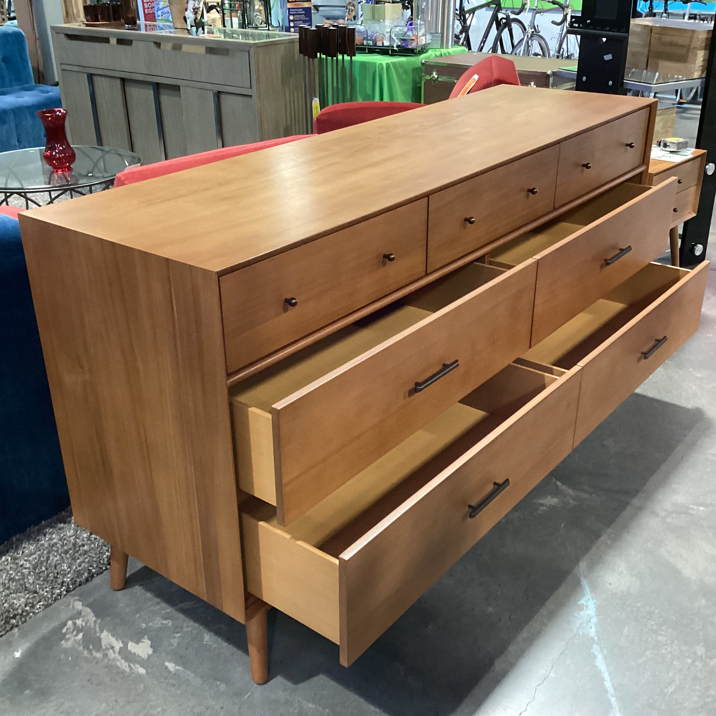 Williams Sonoma Mid Century Style Wood 7 Drawer Dresser 72"x 21"x 36"