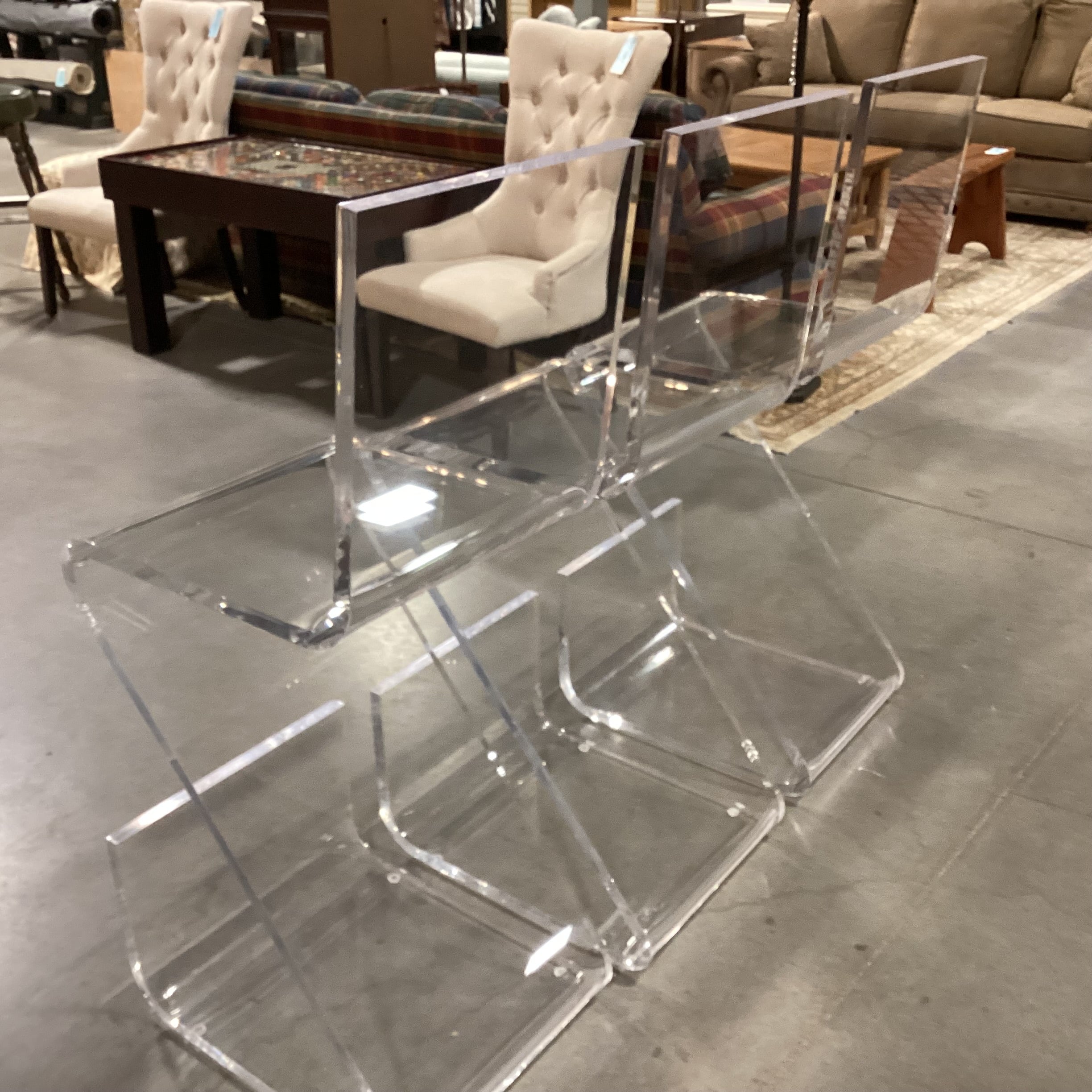 SET of 3 Z Shape High Back Thick Acrylic with Footrest Barstools 29.5"