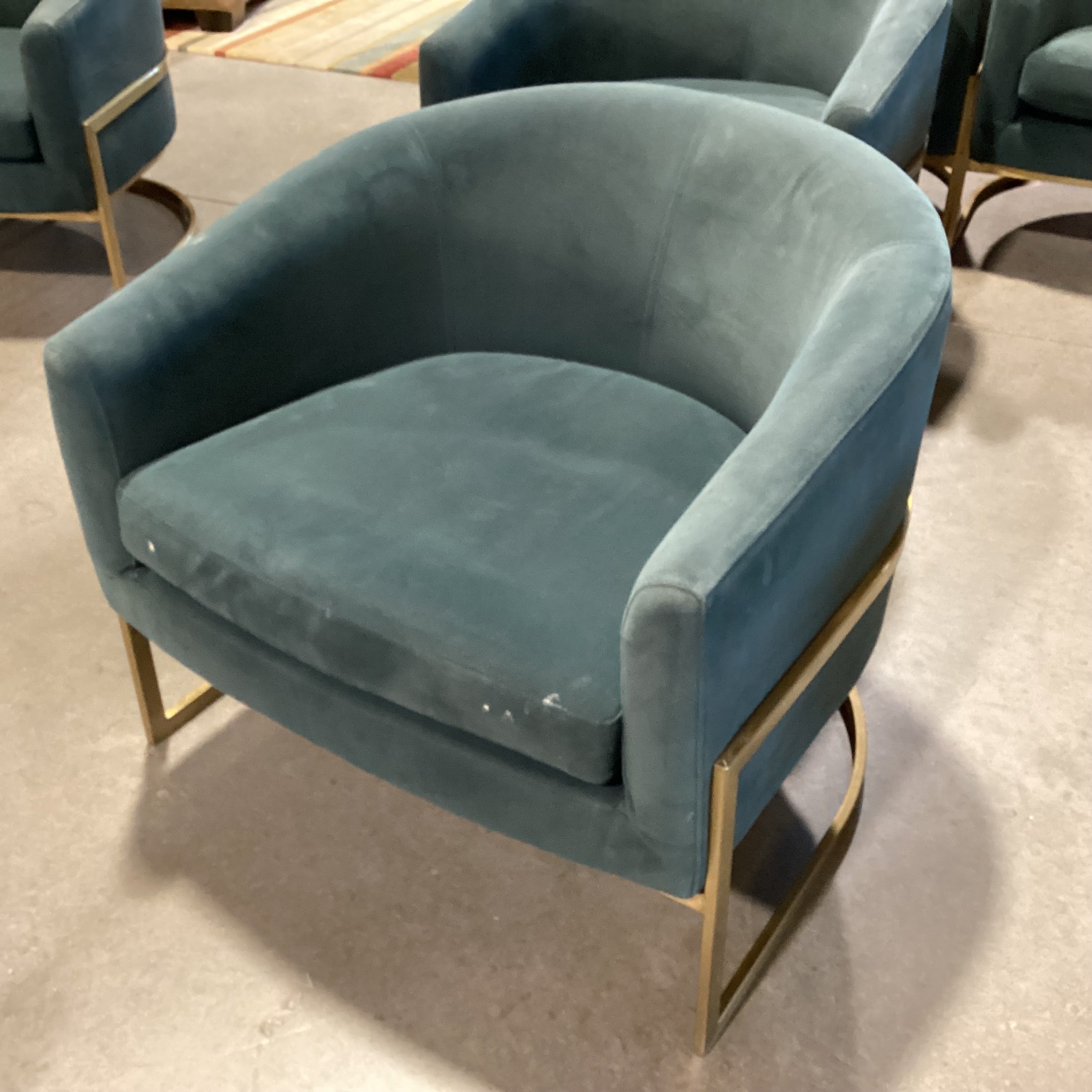 Four Hands Corbin Green Velvet & Gold Metal Modern Chair 28"x 28"x 26"