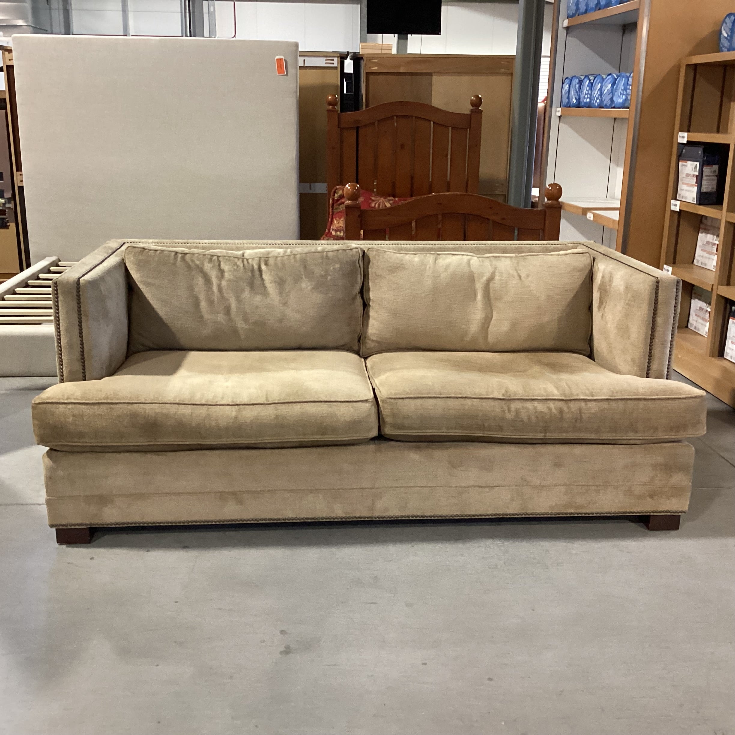 Mitchell Gold Bob Williams Golden Tan Chenille Woven with Nailhead Sofa 81"x 44"x 31"