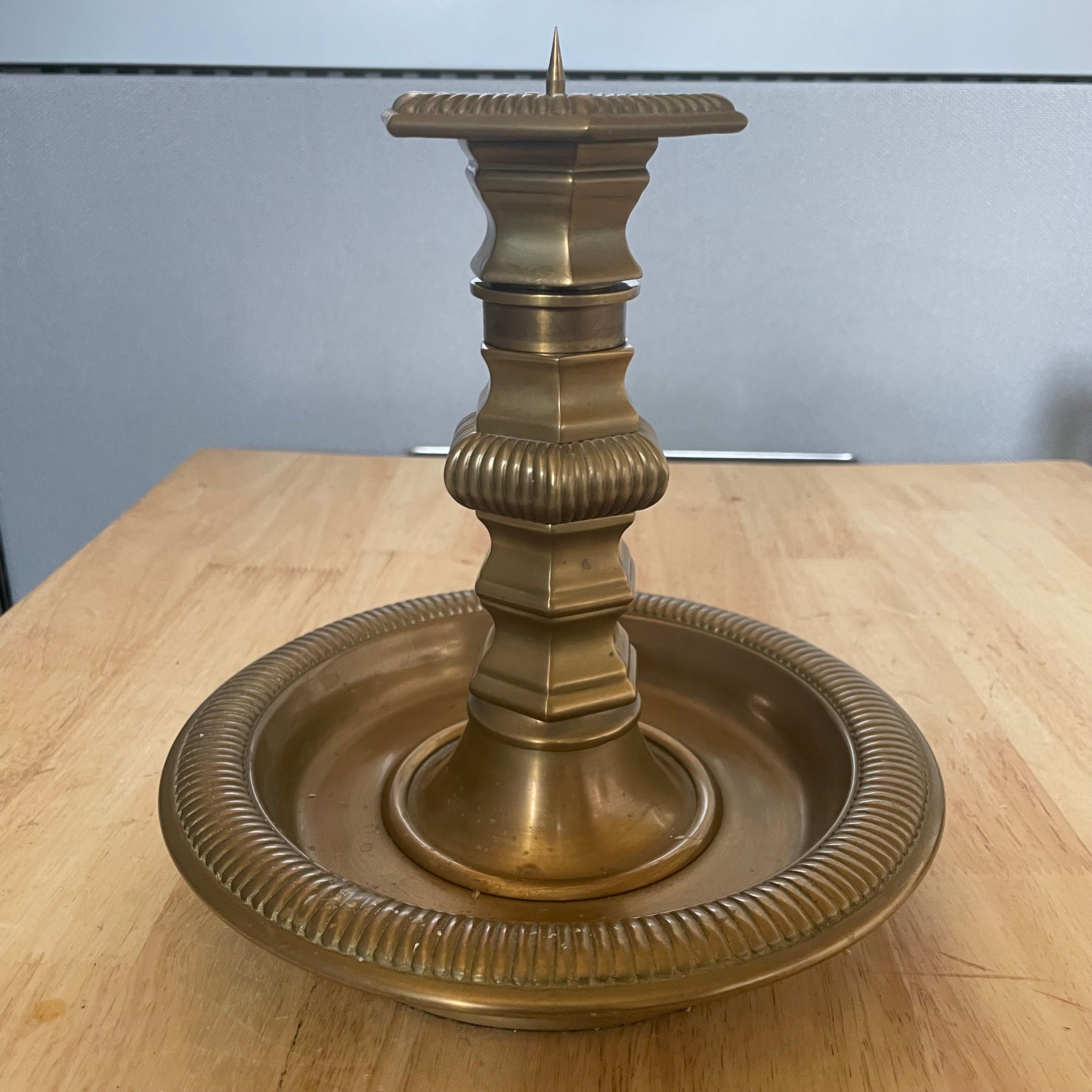Vintage Classic Heavy Bronze Ribbed Detail Picket Candle Holder, 9"x 9"