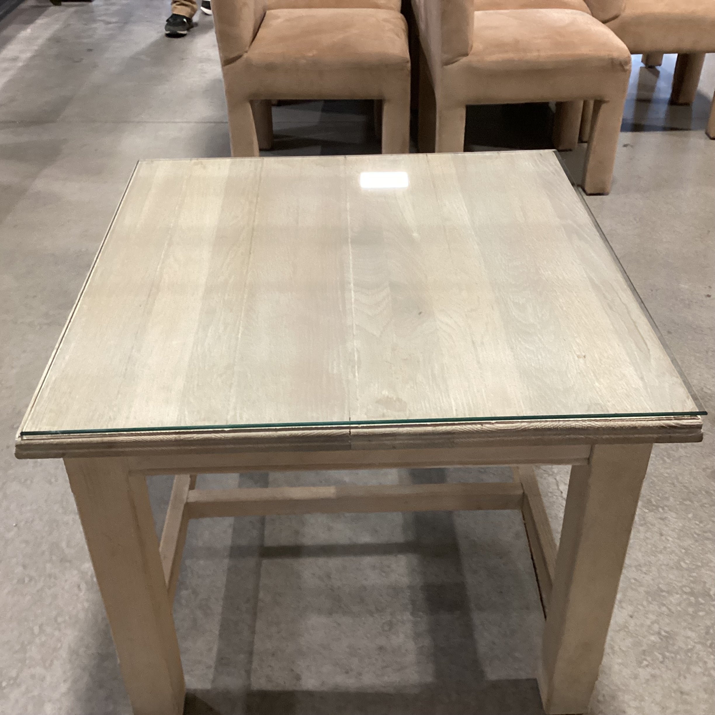 Natural Washed Wood with Glass Top End Table 30"x 30"x 19"