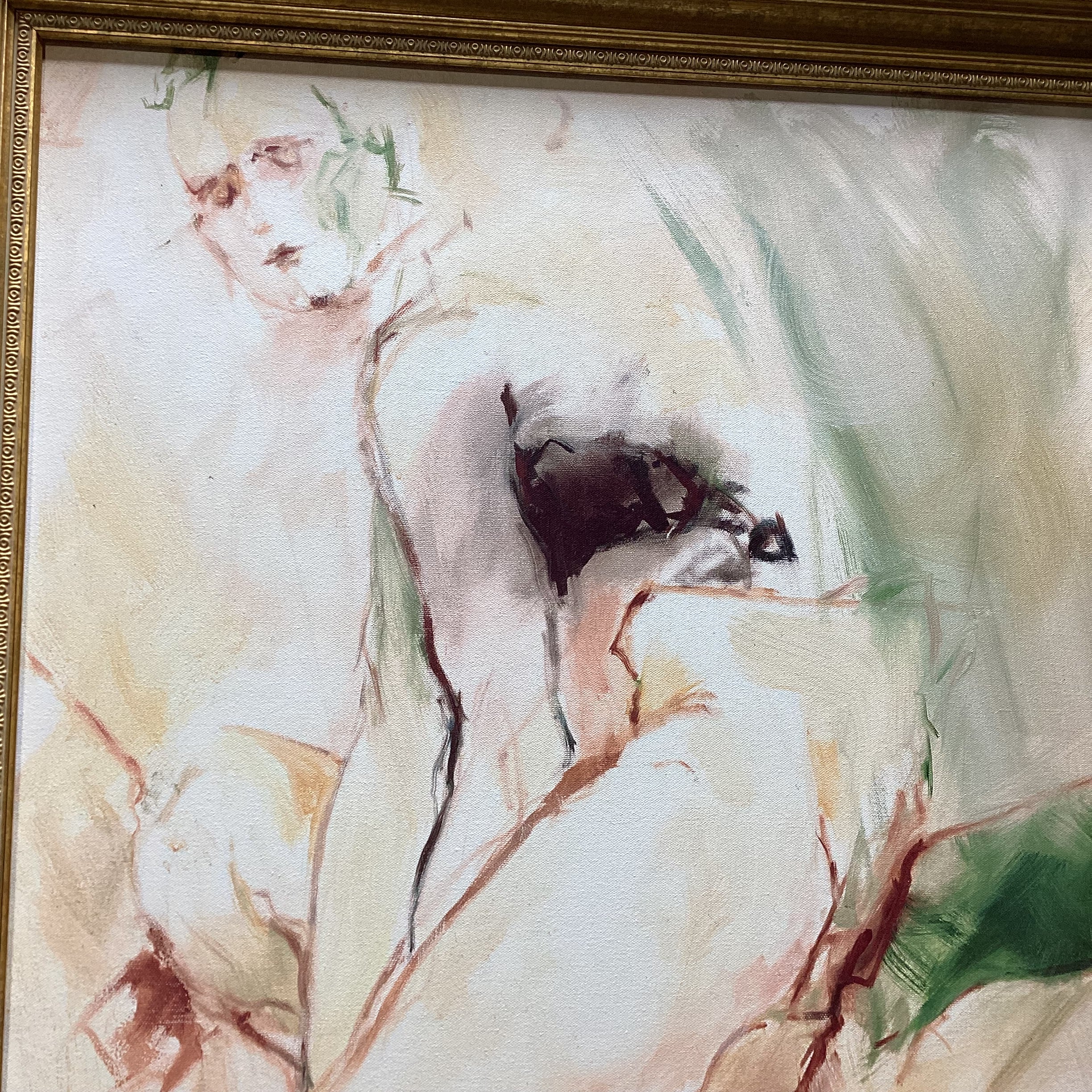 Artist Signed Figure Study Painting Print In Gold Frame 35" x 45"