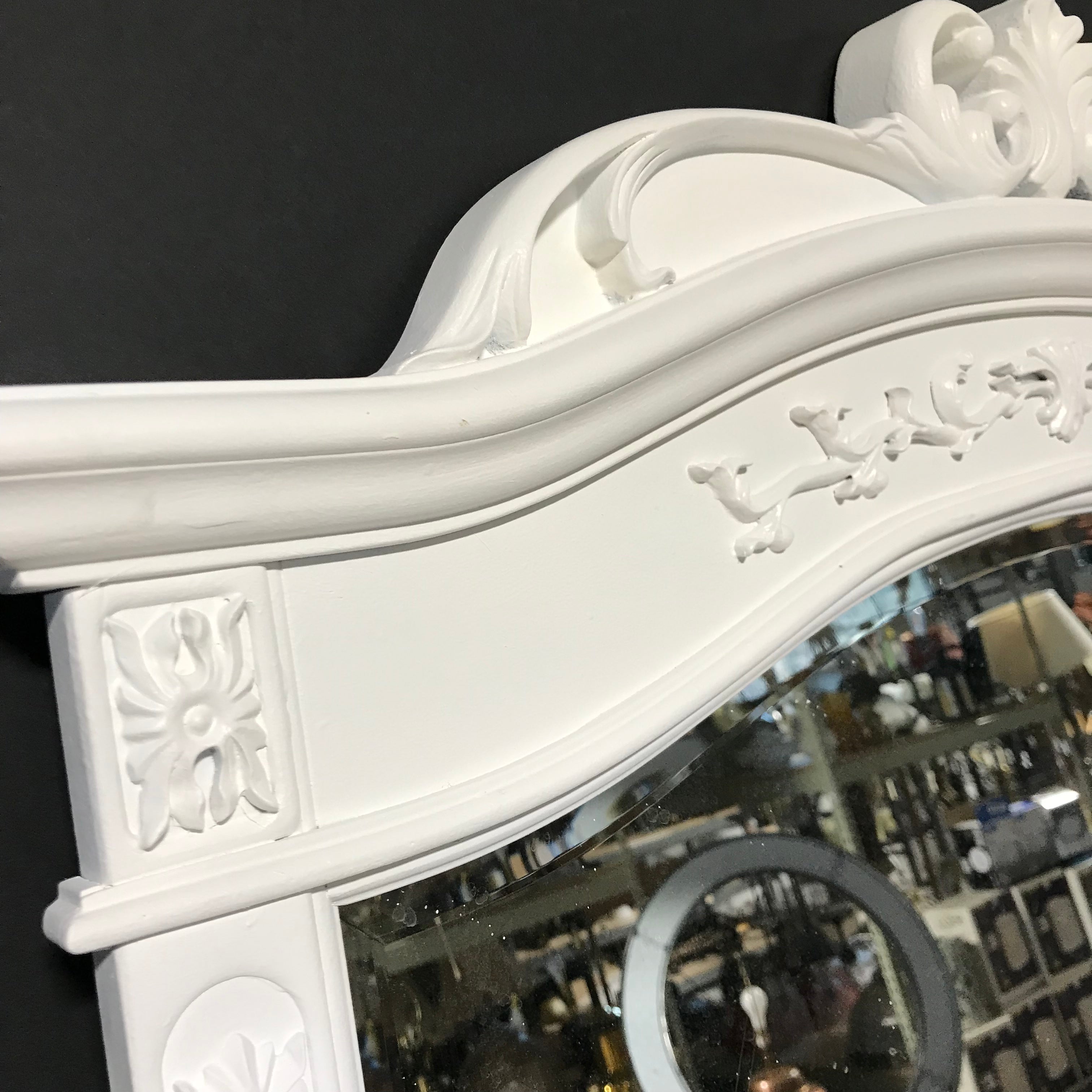 Antique Style Carved Wood White Mirror 33"x 38"