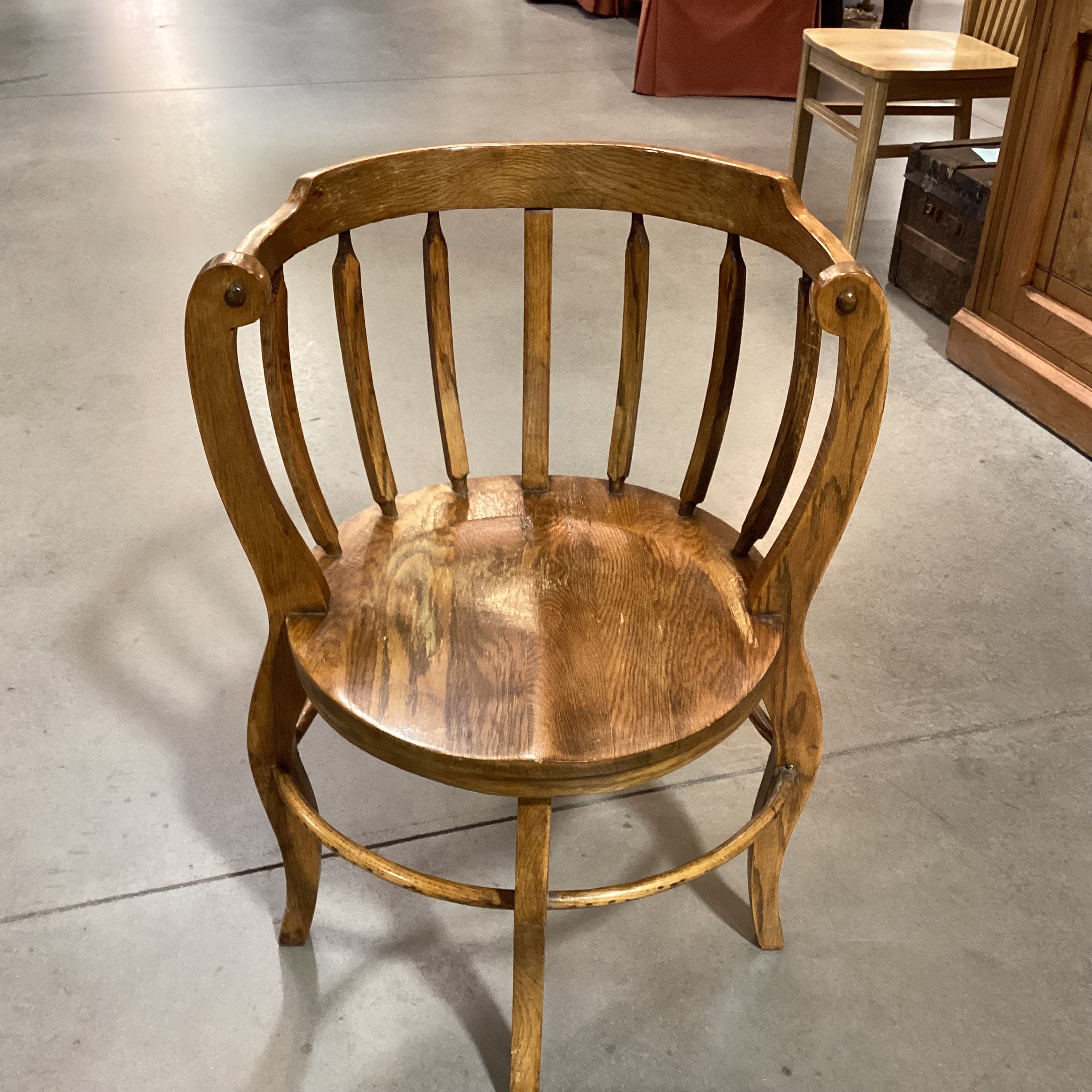 Antique Round Barrel Back Spindle Chair 20" Diameter x 30.5"
