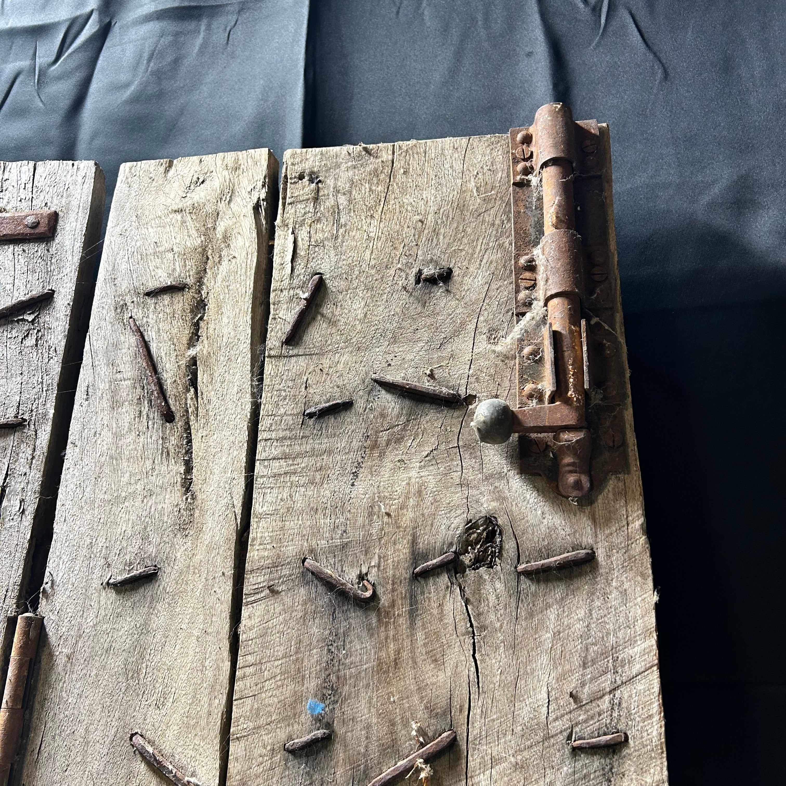 Antique Tibetan / Indian Hinged Gate Doors With Iron & Copper Hardware 30.5"x 92" Each Door