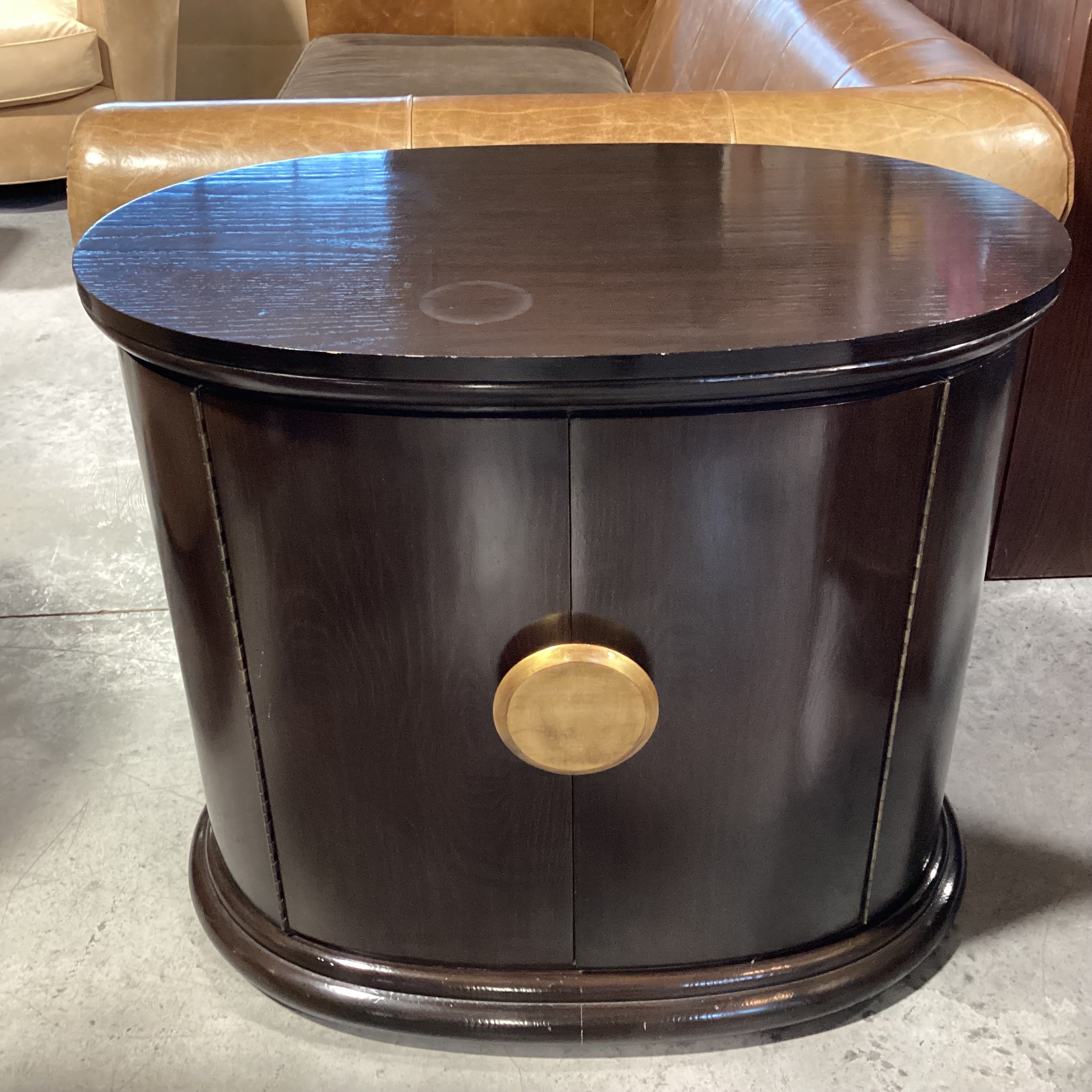Dark Finish Solid Wood Oval 2 Door Cabinet End Table 32.5"x 21"x 29"