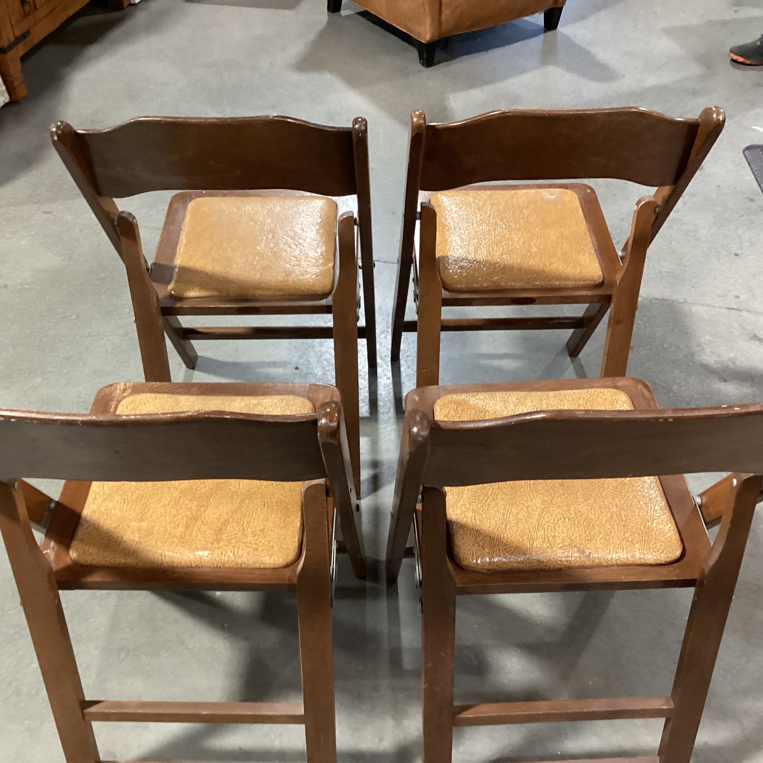 SET of 4 Vintage Wood with Faux Leather Seat Folding Dining Chairs 17"x 19"x 32"
