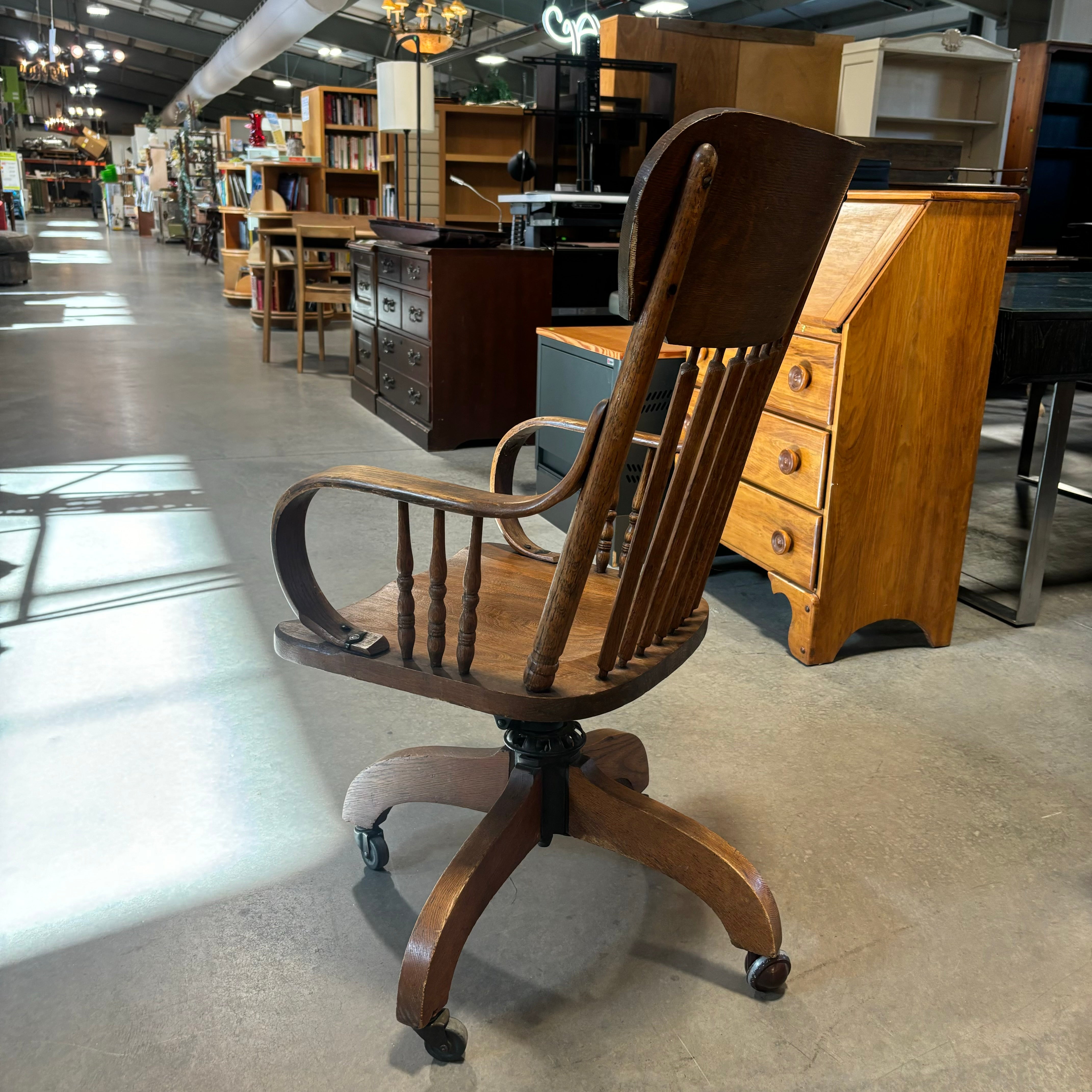 Vintage Antique P. Derby & Co. Solid Oak with Cast Iron Hardware Adjustable Bankers Chair 23"x 25"x 41"