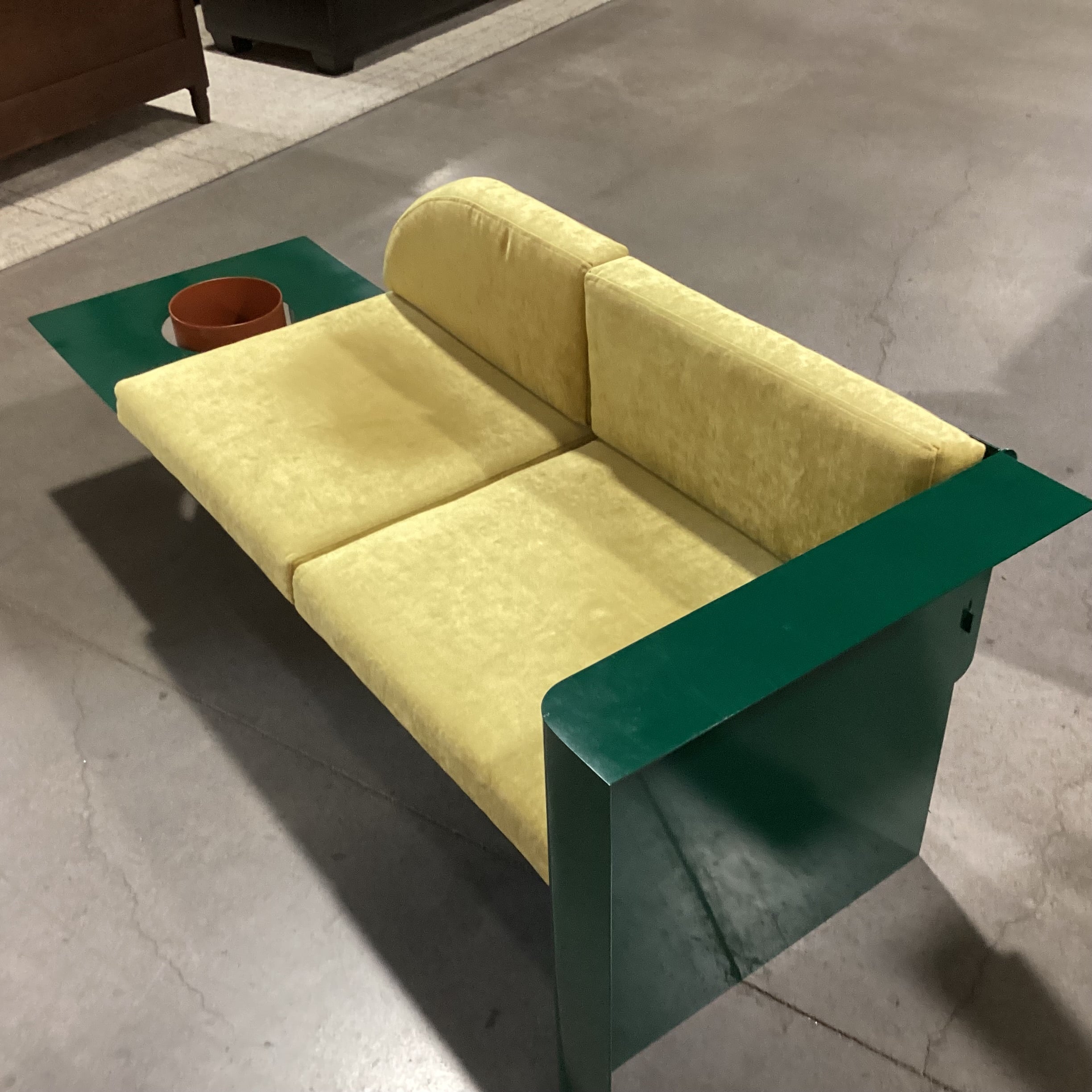 Maxim Scherbakov for Supaform Disused Collection Powder Coated Steel & Yellow Velvet Cushions Bench Sofa 72"x 26"x 28"